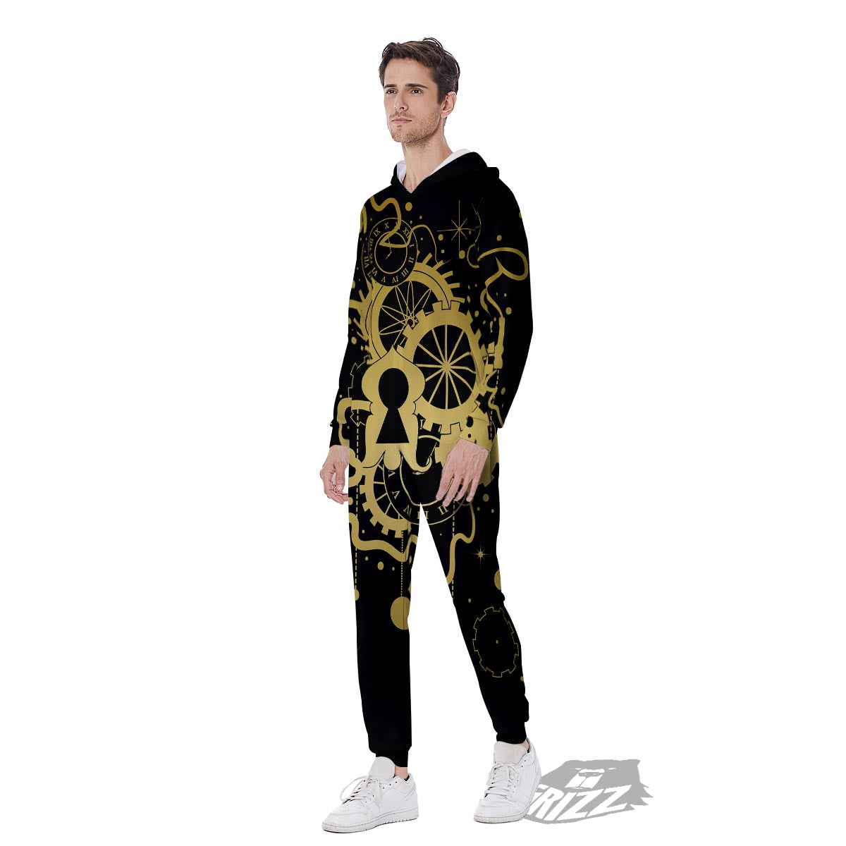 Steampunk Gears Metal Print Men's Jumpsuit-grizzshop