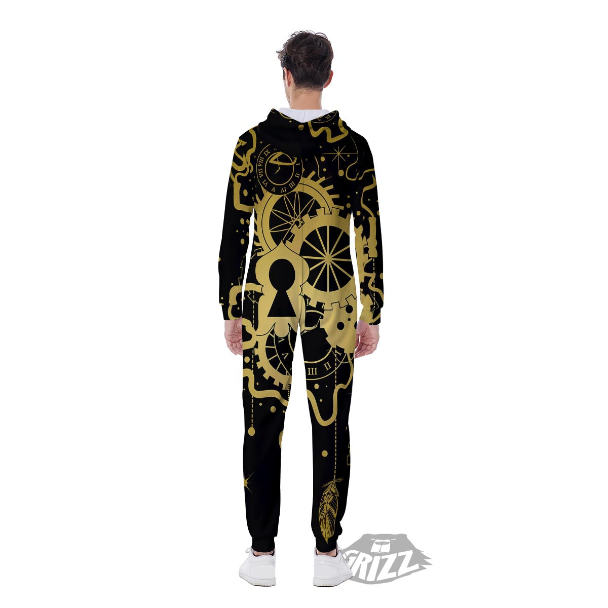 Steampunk Gears Metal Print Men's Jumpsuit-grizzshop