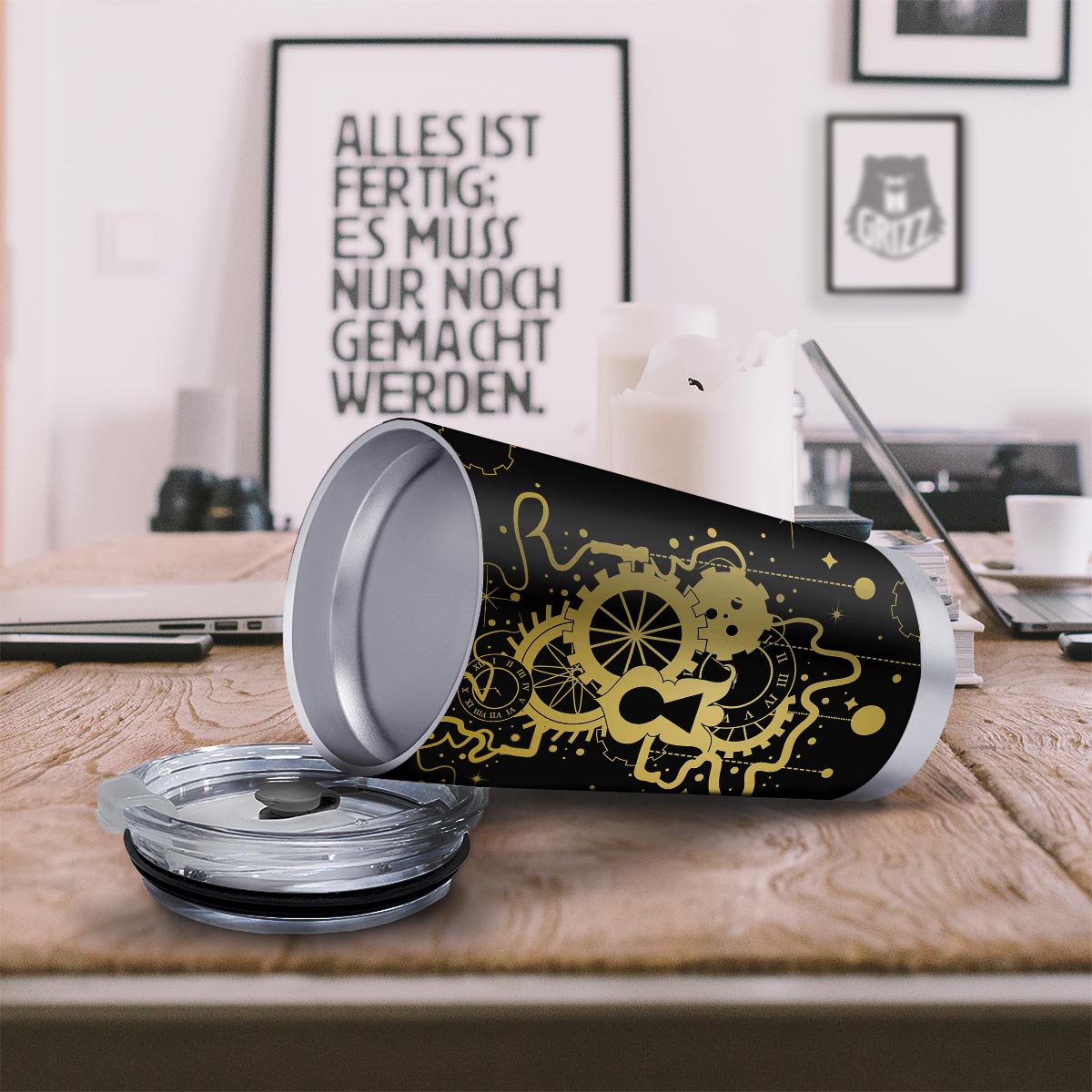 Steampunk Gears Metal Print Tumbler-grizzshop