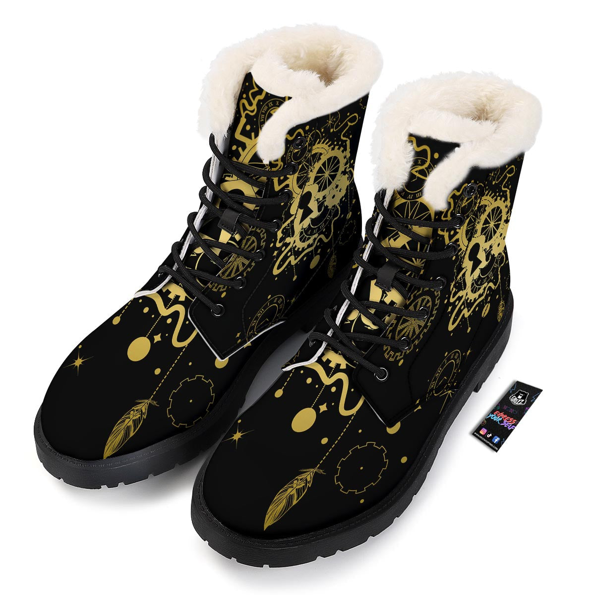 Steampunk Gears Metal Print Winter Boots-grizzshop