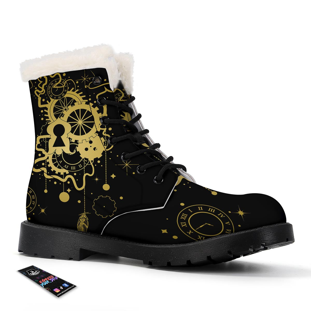 Steampunk Gears Metal Print Winter Boots-grizzshop