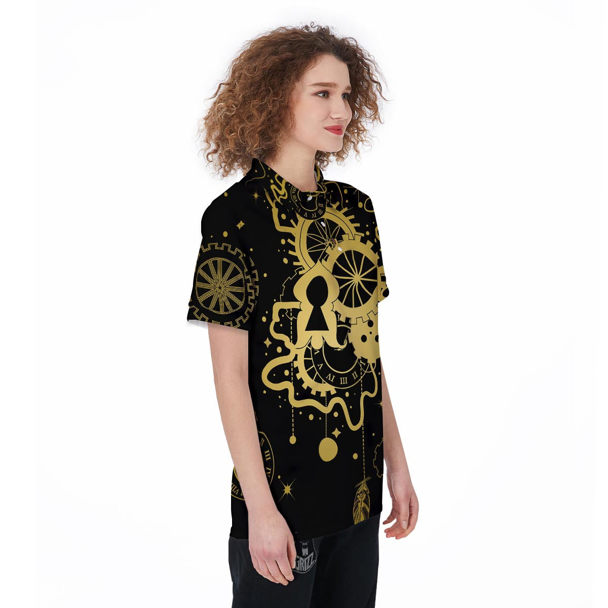 Steampunk Gears Metal Print Women's Golf Shirts-grizzshop