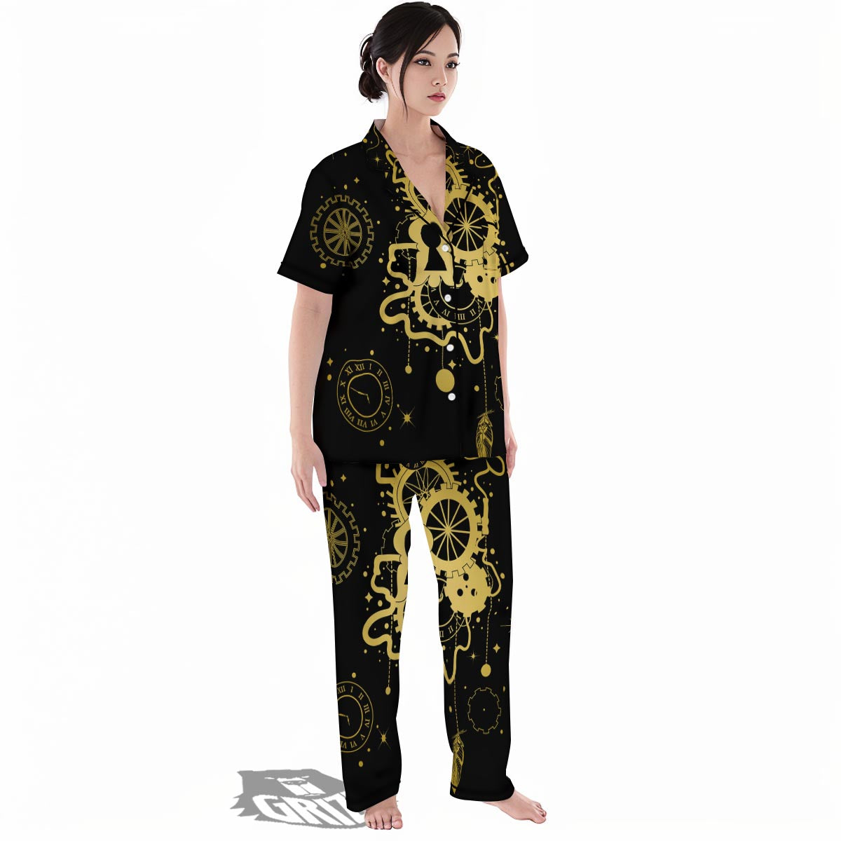 Steampunk Gears Metal Print Women's Pajamas Set-grizzshop
