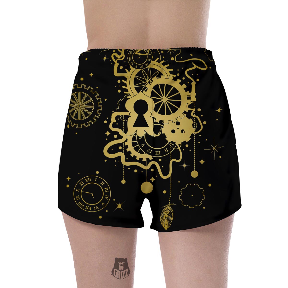 Steampunk Gears Metal Print Women's Shorts-grizzshop