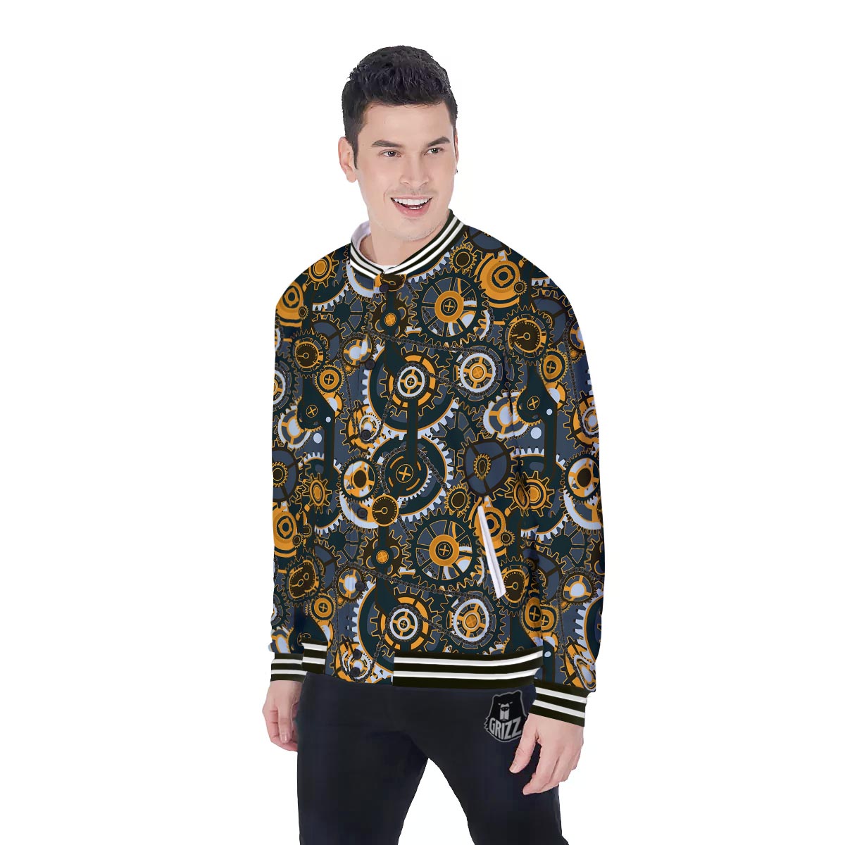 Steampunk Gears Print Pattern Baseball Jacket-grizzshop
