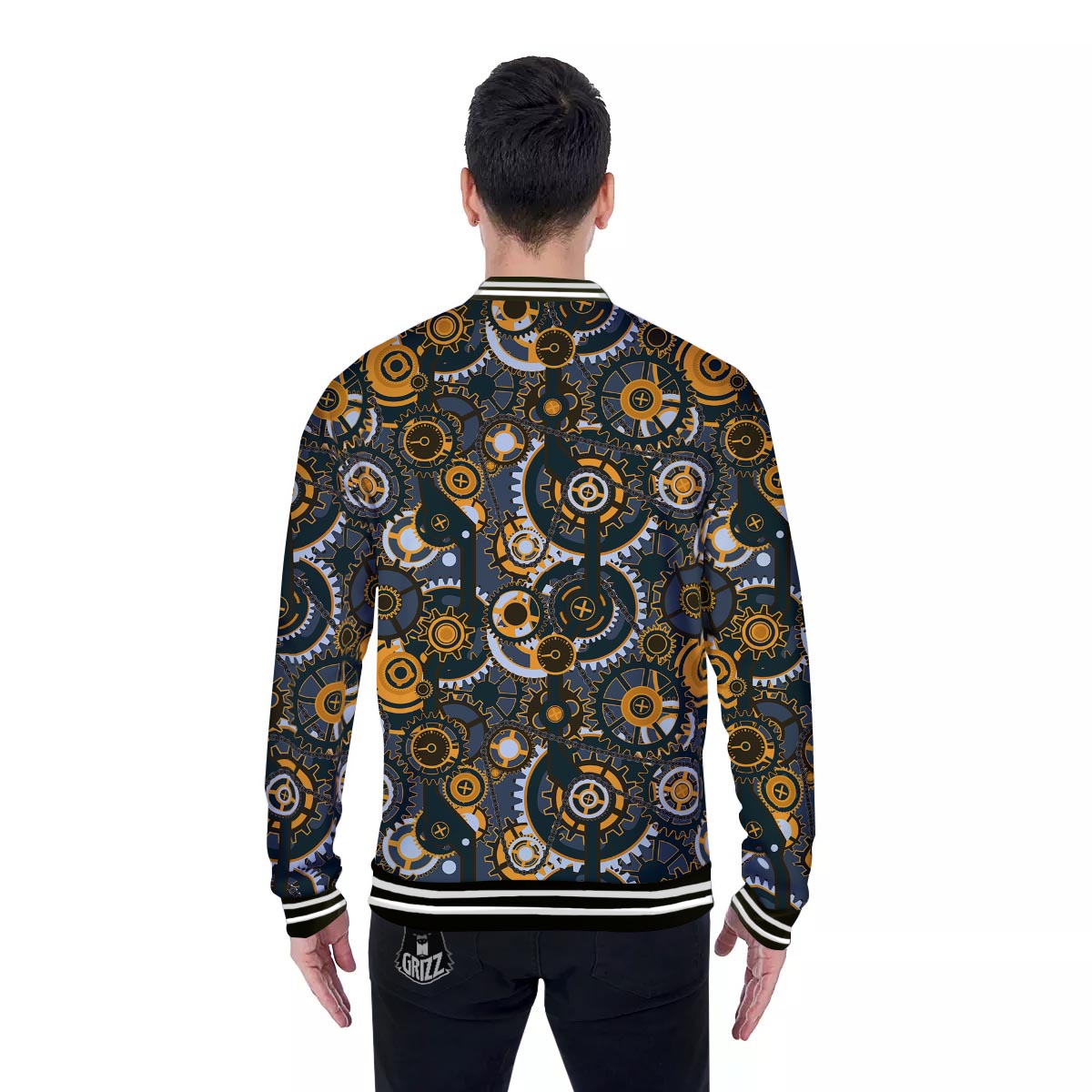 Steampunk Gears Print Pattern Baseball Jacket-grizzshop