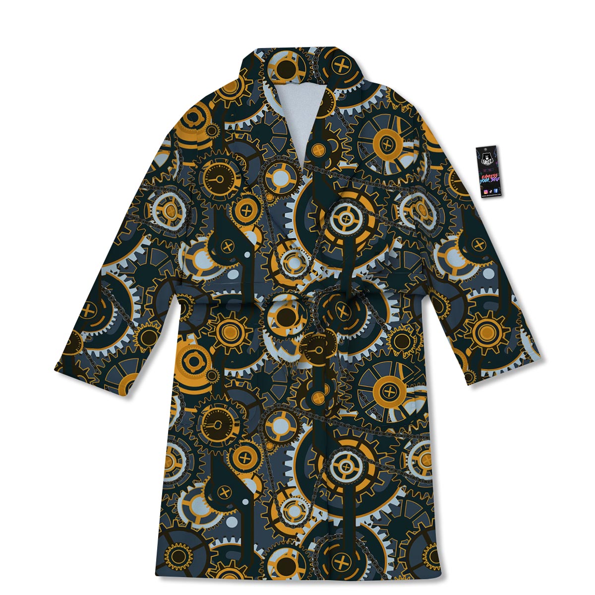 Steampunk Gears Print Pattern Bathrobe-grizzshop