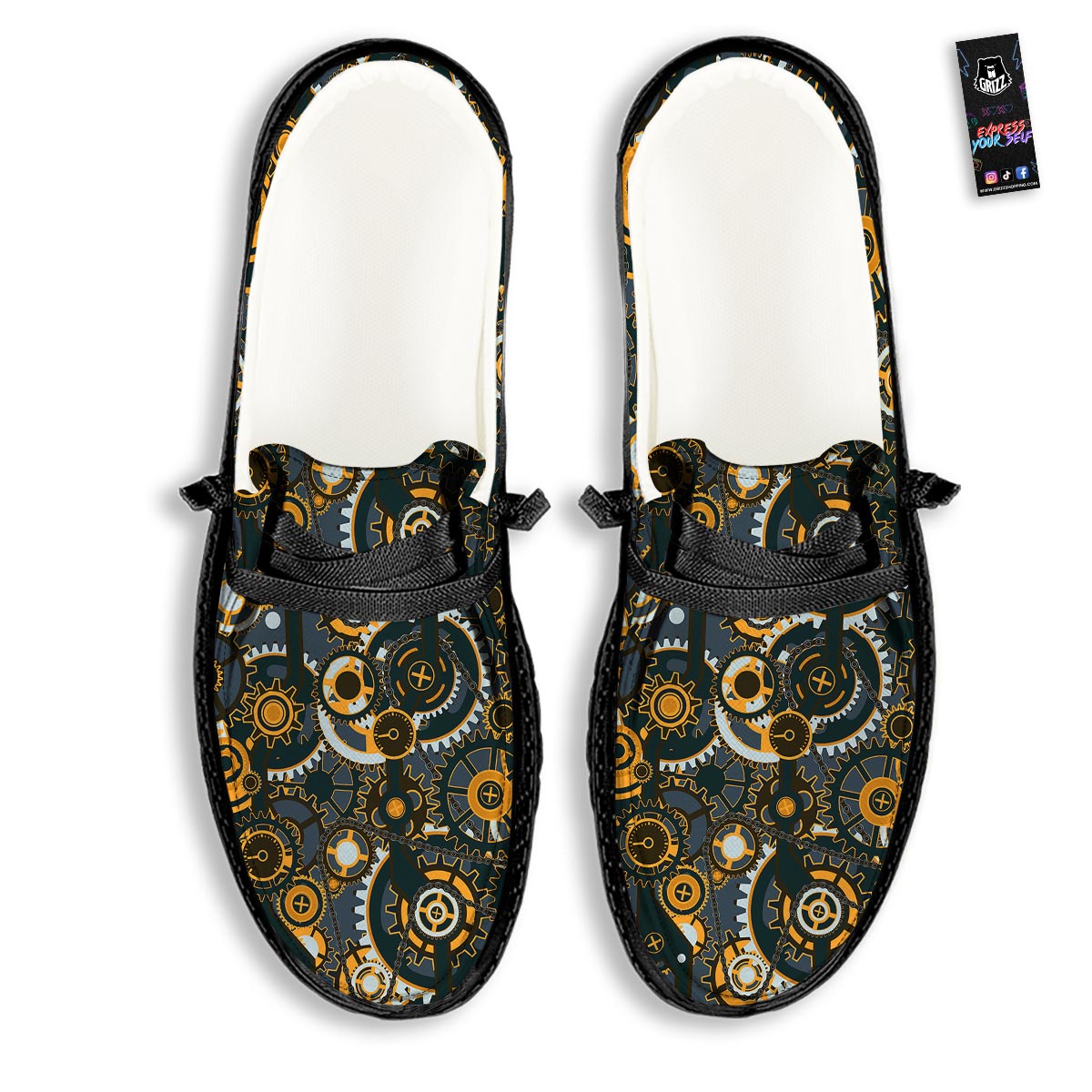 Steampunk Gears Print Pattern Black Loafers-grizzshop