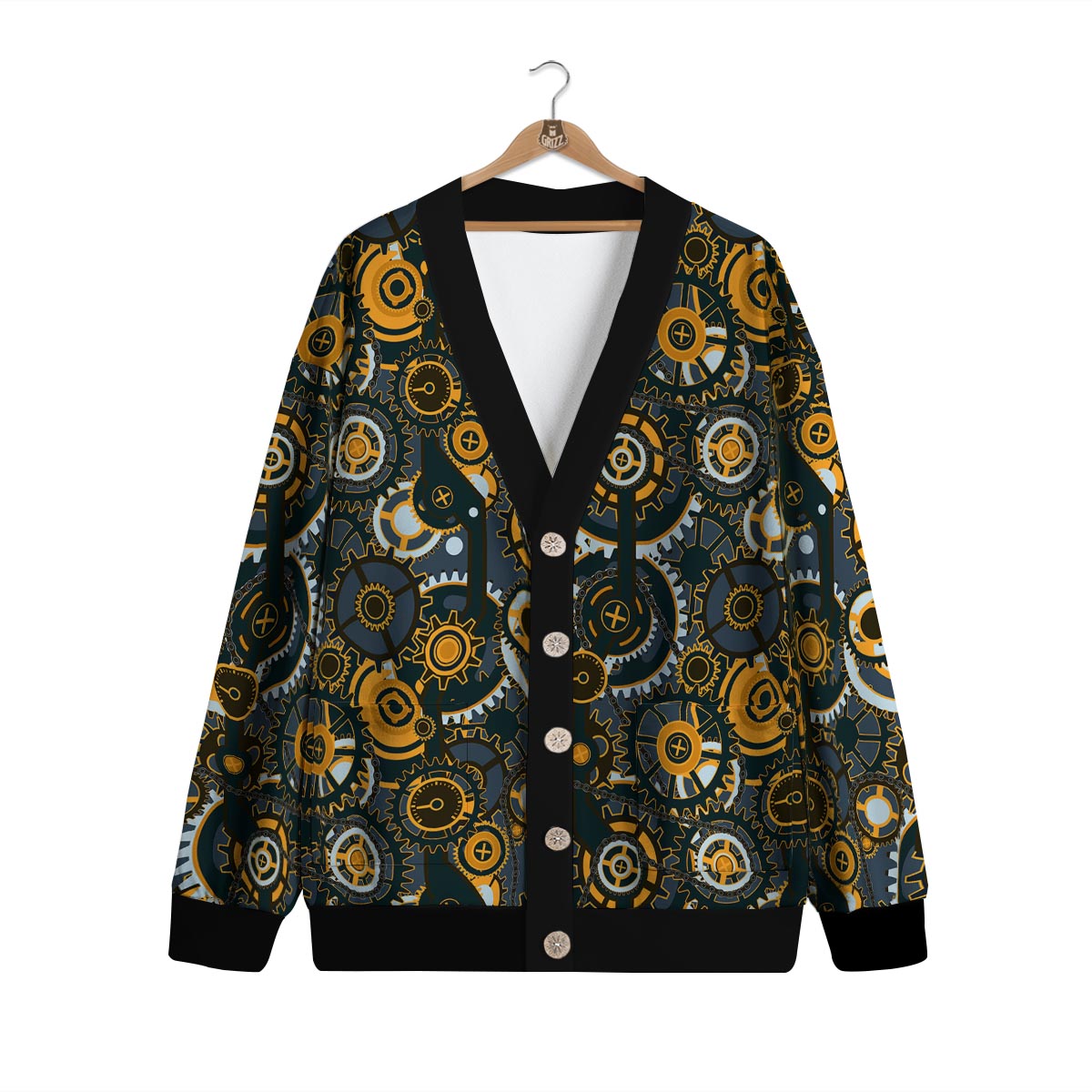 Steampunk Gears Print Pattern Cardigan-grizzshop