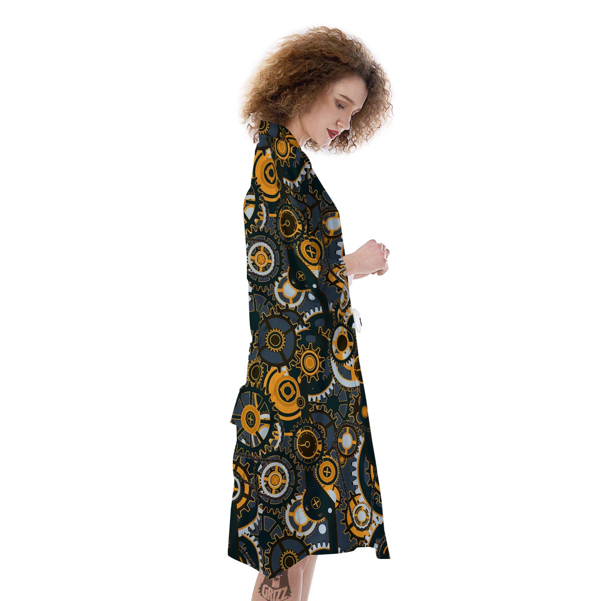 Steampunk Gears Print Pattern Kimono-grizzshop