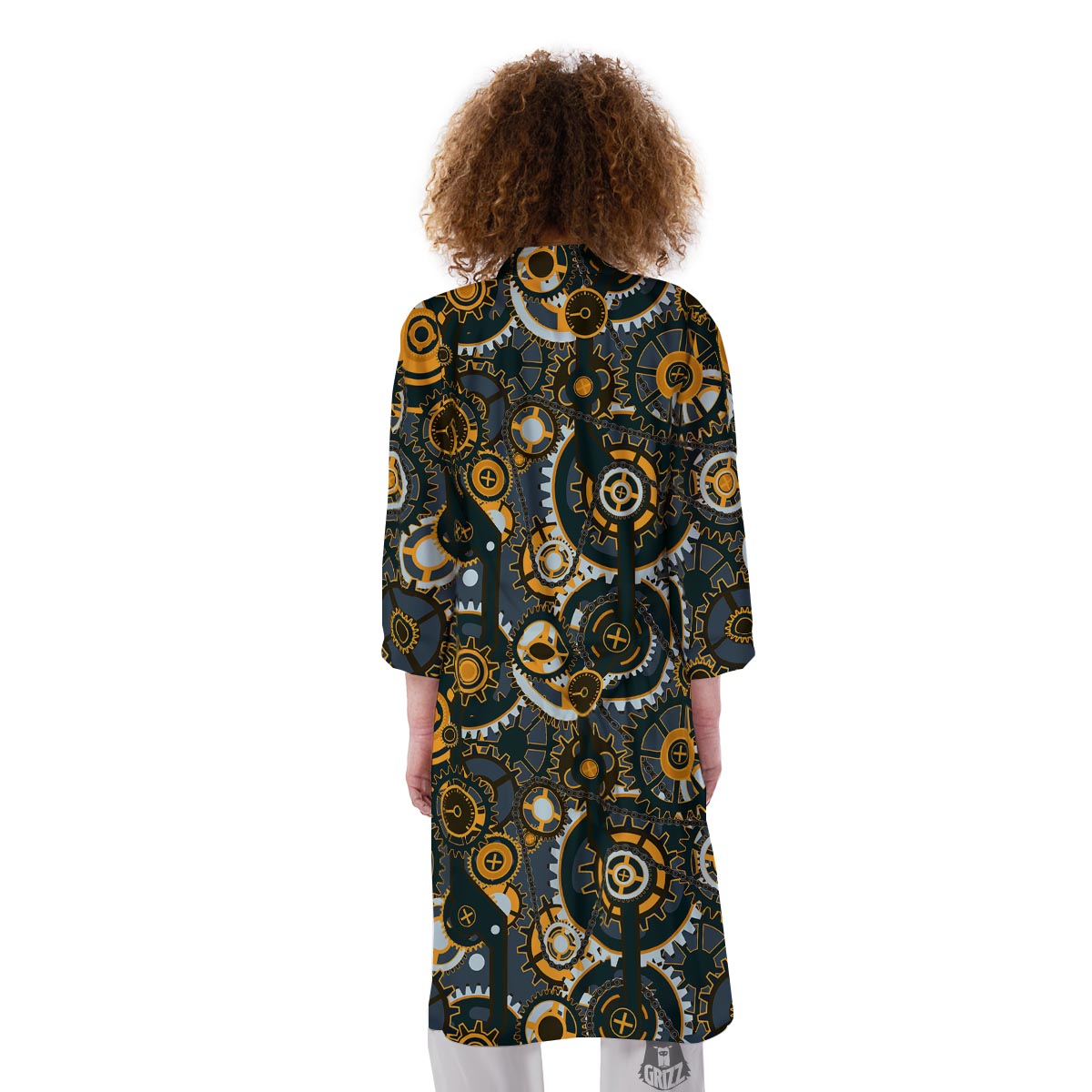 Steampunk Gears Print Pattern Kimono-grizzshop