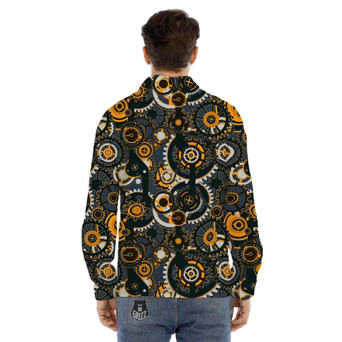 Steampunk Gears Print Pattern Men's Dress Shirts-grizzshop
