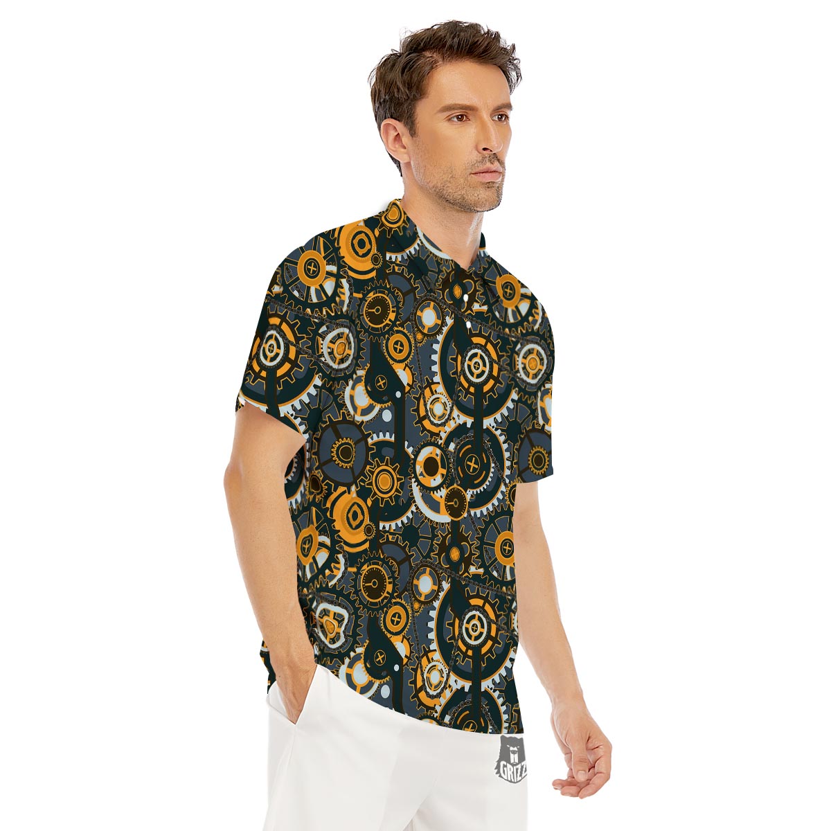 Steampunk Gears Print Pattern Men's Golf Shirts-grizzshop