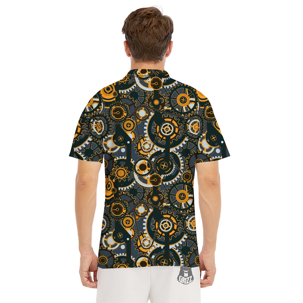Steampunk Gears Print Pattern Men's Golf Shirts-grizzshop