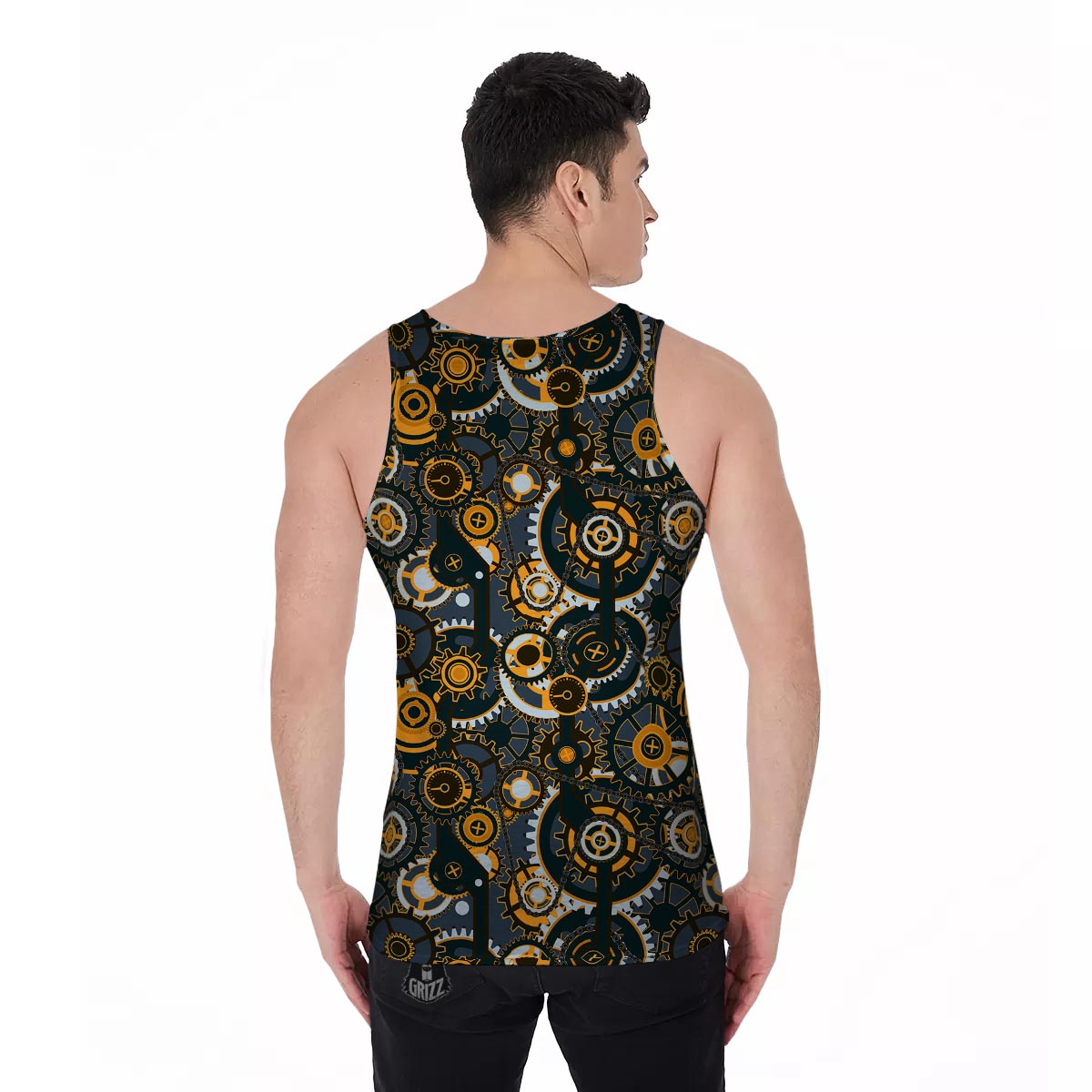 Steampunk Gears Print Pattern Men's Tank Top-grizzshop