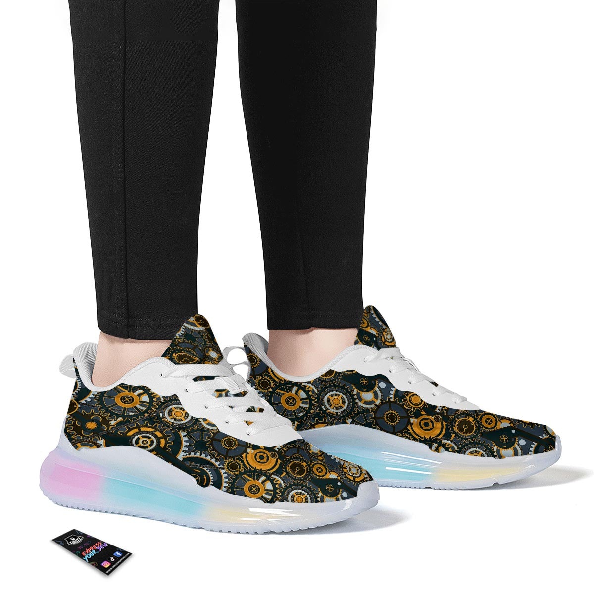 Steampunk Gears Print Pattern Running Sneakers-grizzshop