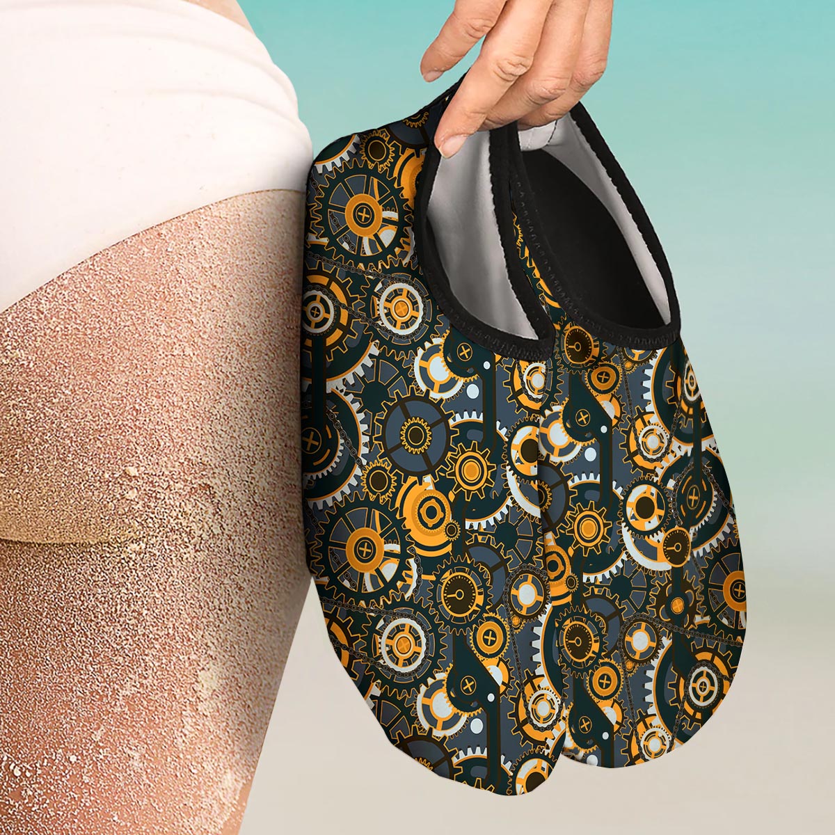 Steampunk Gears Print Pattern Water Shoes-grizzshop