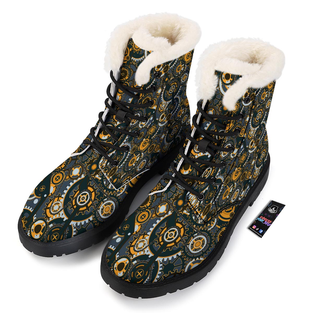Steampunk Gears Print Pattern Winter Boots-grizzshop