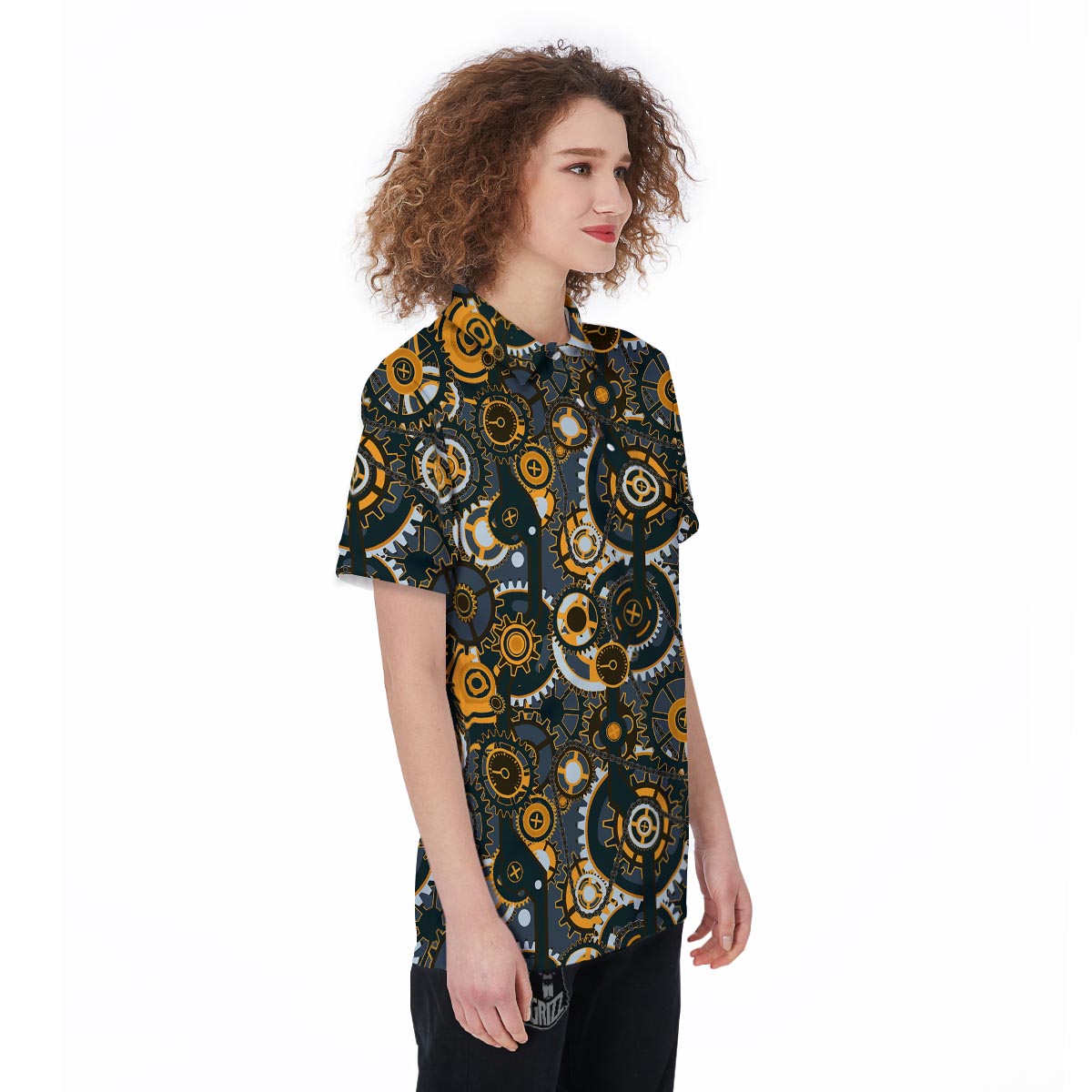 Steampunk Gears Print Pattern Women's Golf Shirts-grizzshop
