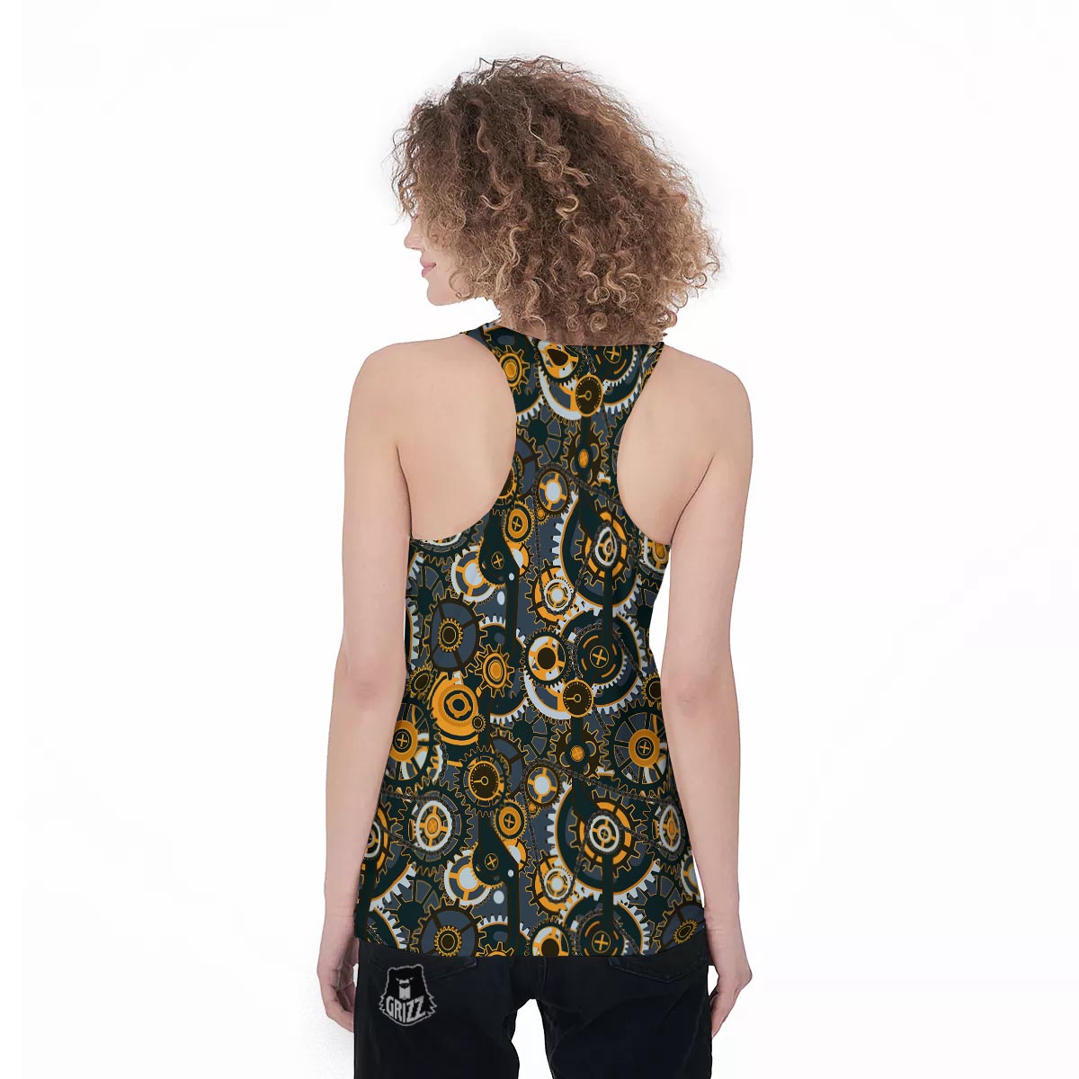 Steampunk Gears Print Pattern Women's Racerback Tank Top-grizzshop