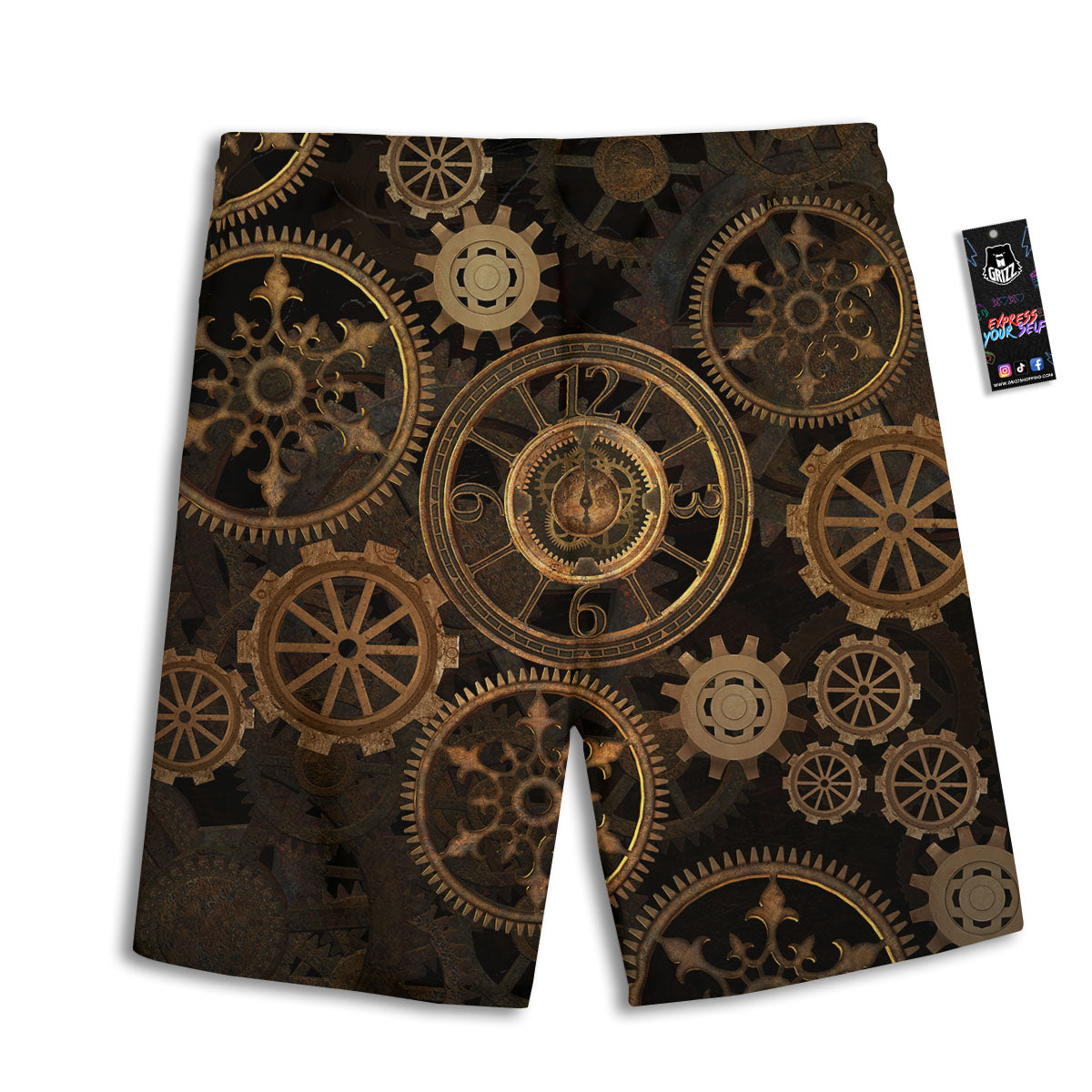 Steampunk Gears Vintage Print Men's Athletic Shorts