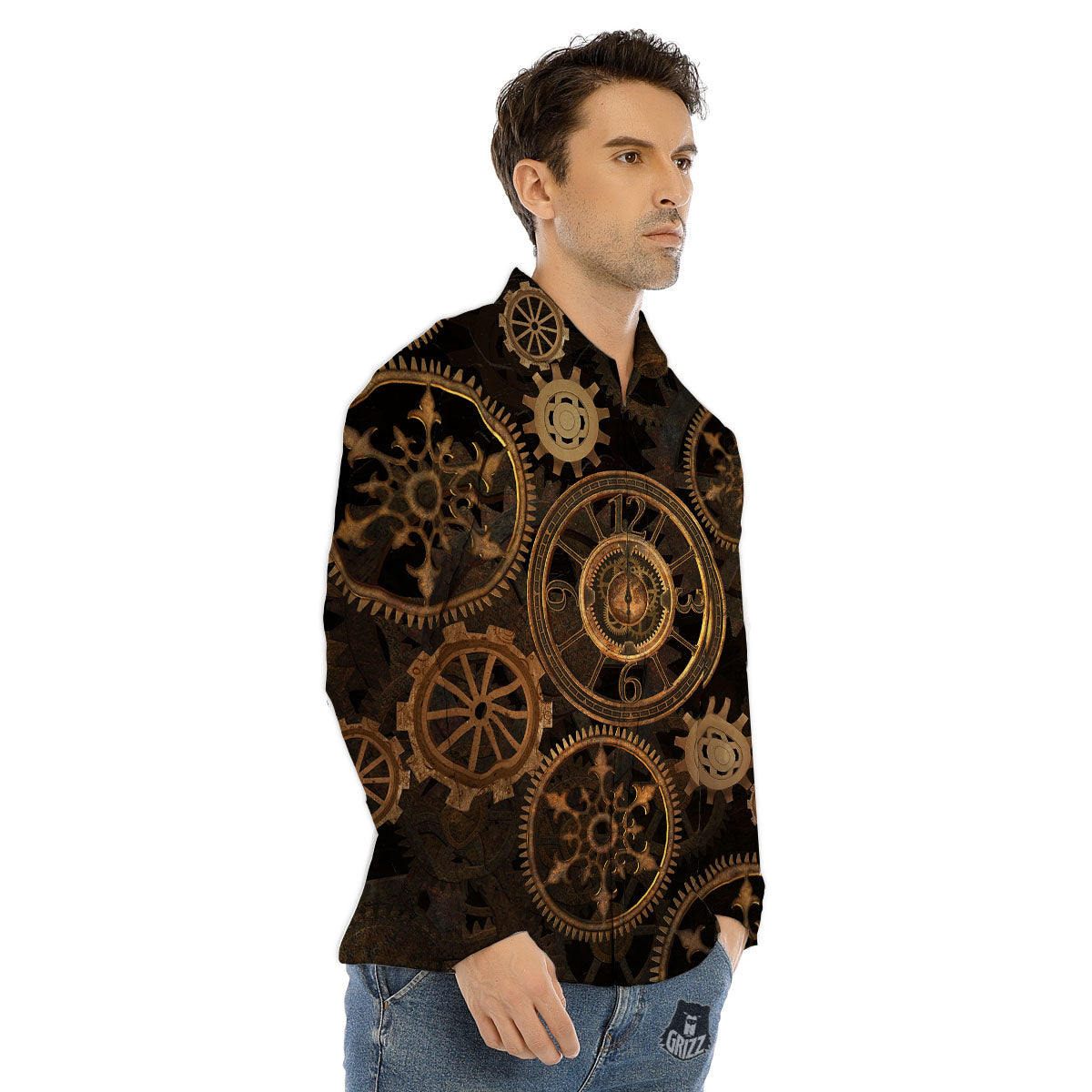 Steampunk Gears Vintage Print Men's Dress Shirts-grizzshop