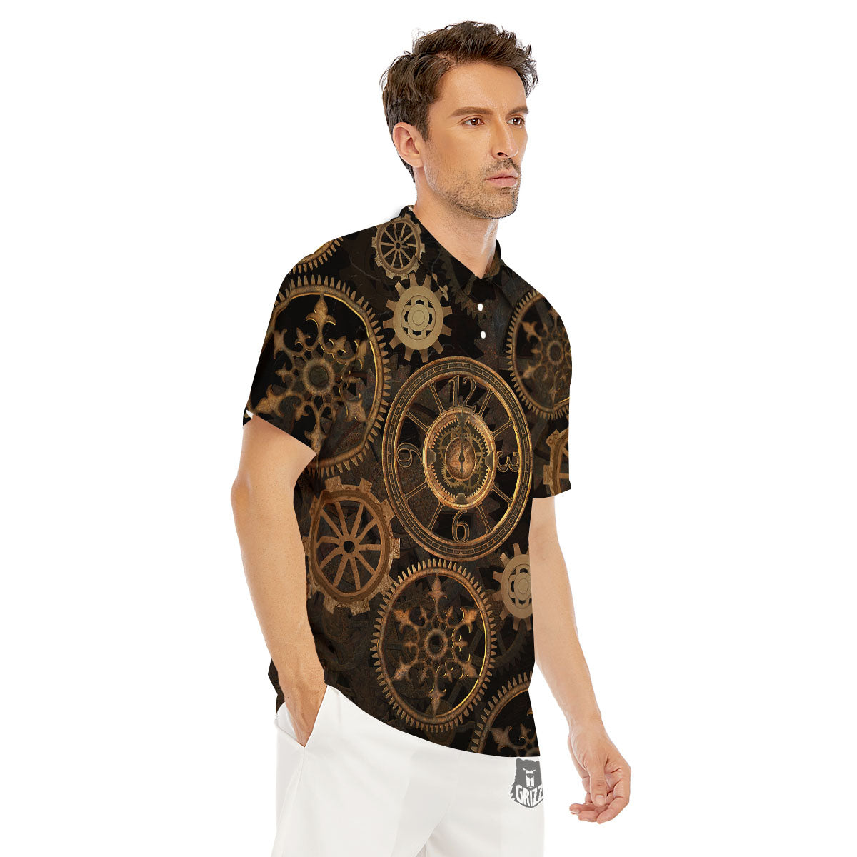 Steampunk Gears Vintage Print Men's Golf Shirts-grizzshop