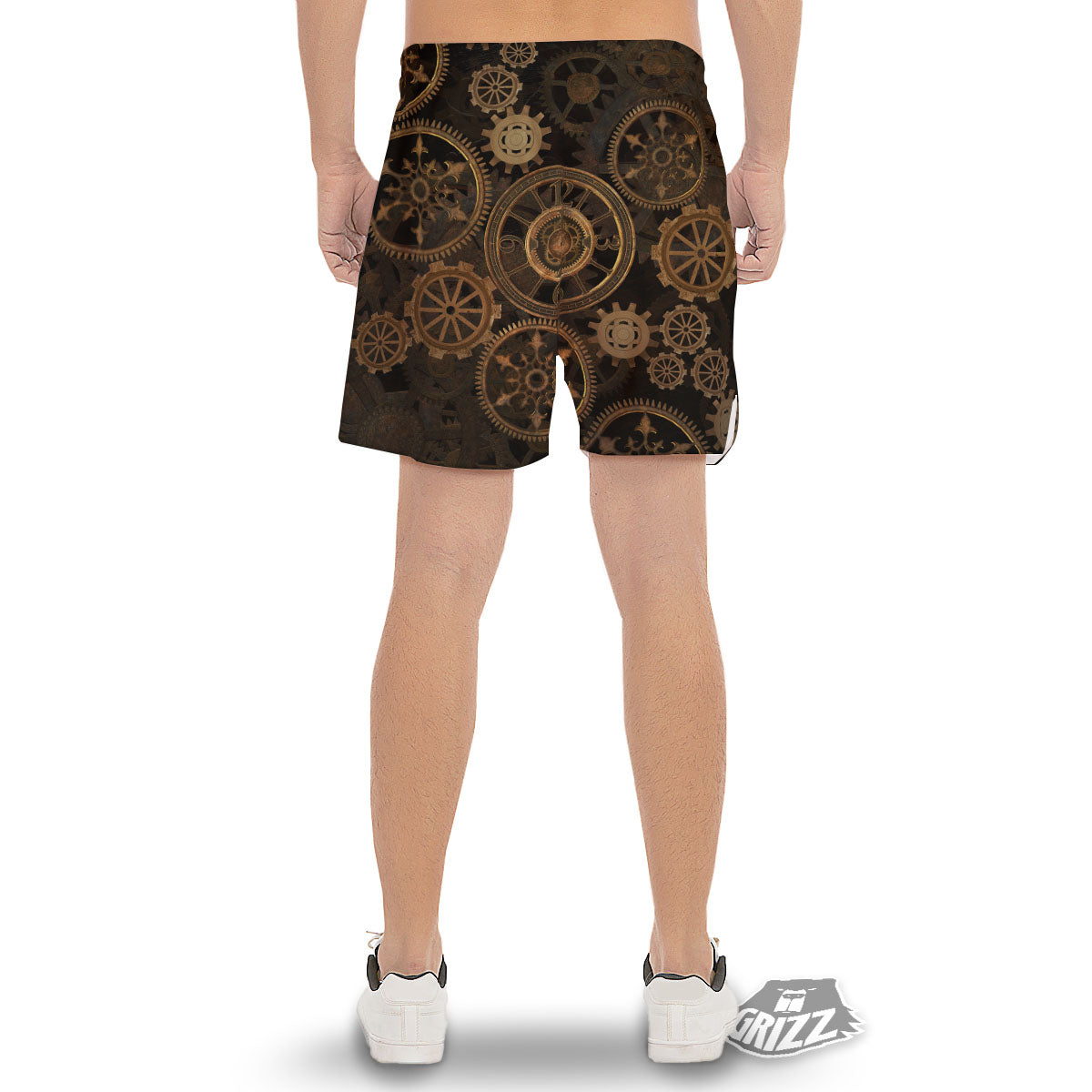 Steampunk Gears Vintage Print Men's Gym Shorts-grizzshop