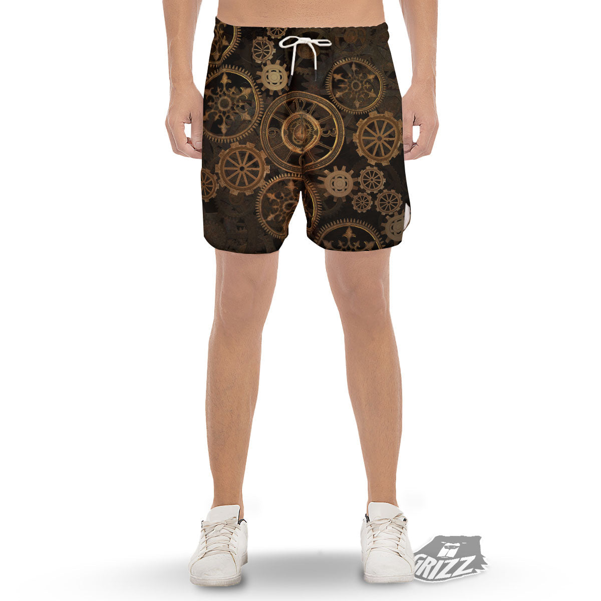 Steampunk Gears Vintage Print Men's Gym Shorts-grizzshop
