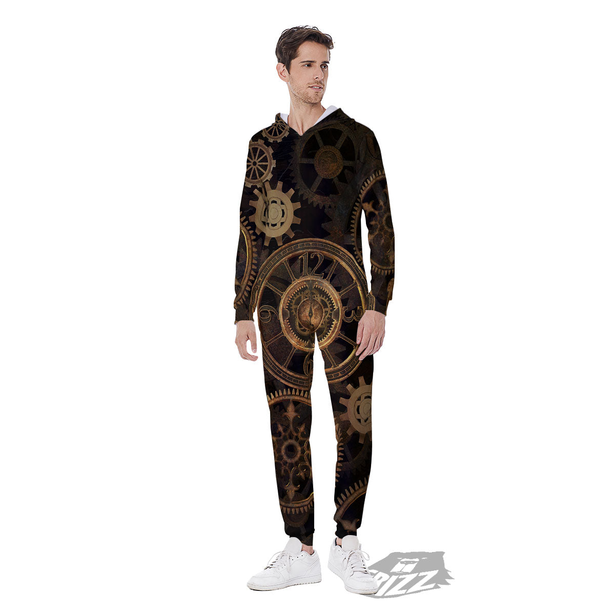 Steampunk Gears Vintage Print Men's Jumpsuit-grizzshop