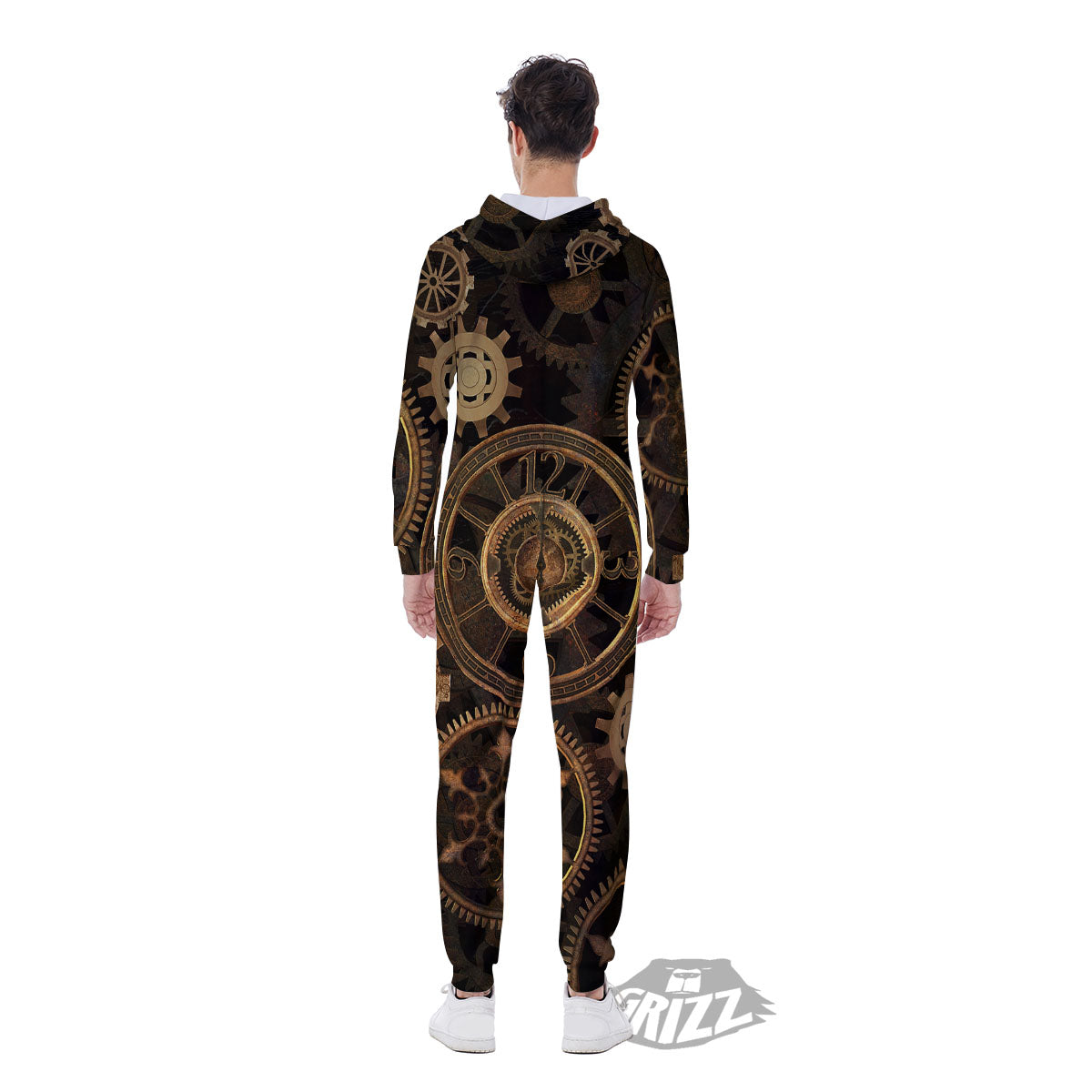 Steampunk Gears Vintage Print Men's Jumpsuit-grizzshop