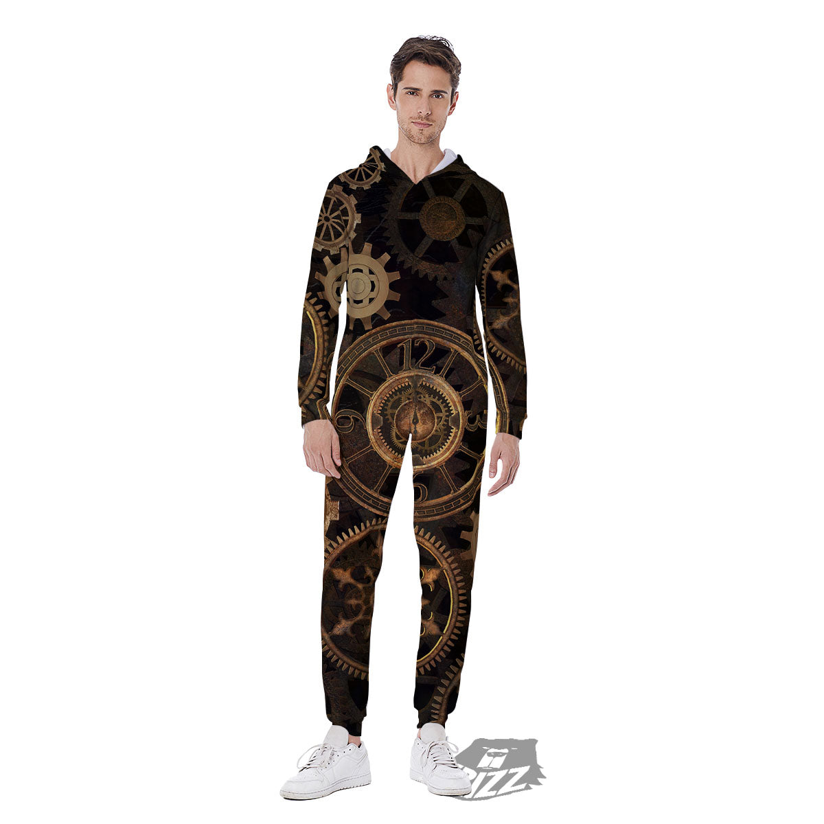 Steampunk Gears Vintage Print Men's Jumpsuit-grizzshop