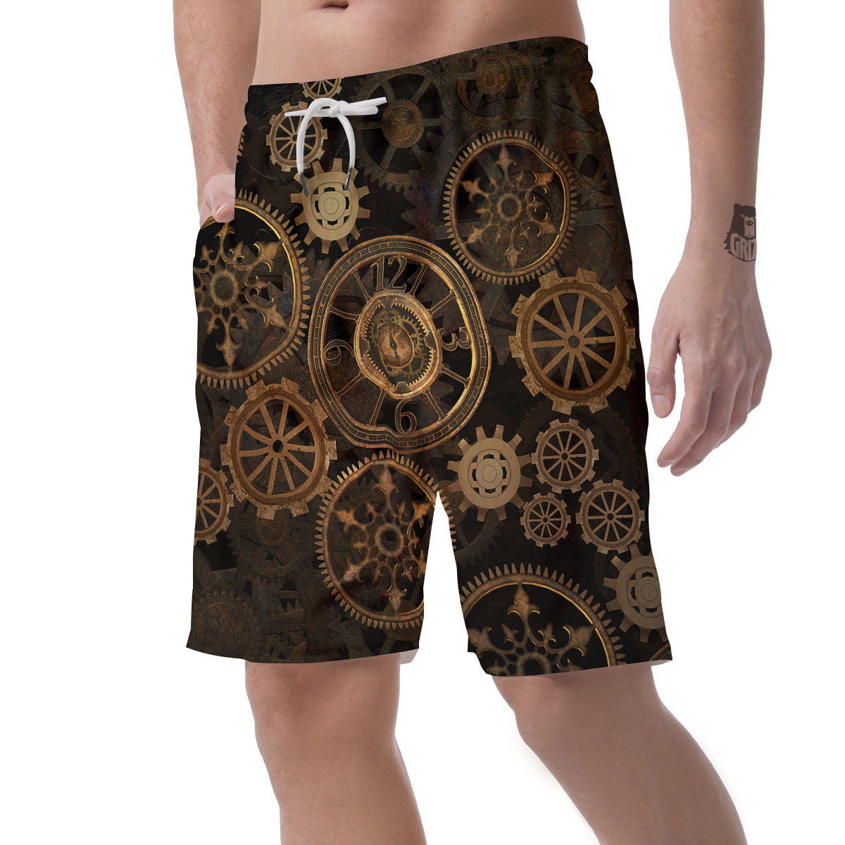 Steampunk Gears Vintage Print Men's Shorts-grizzshop