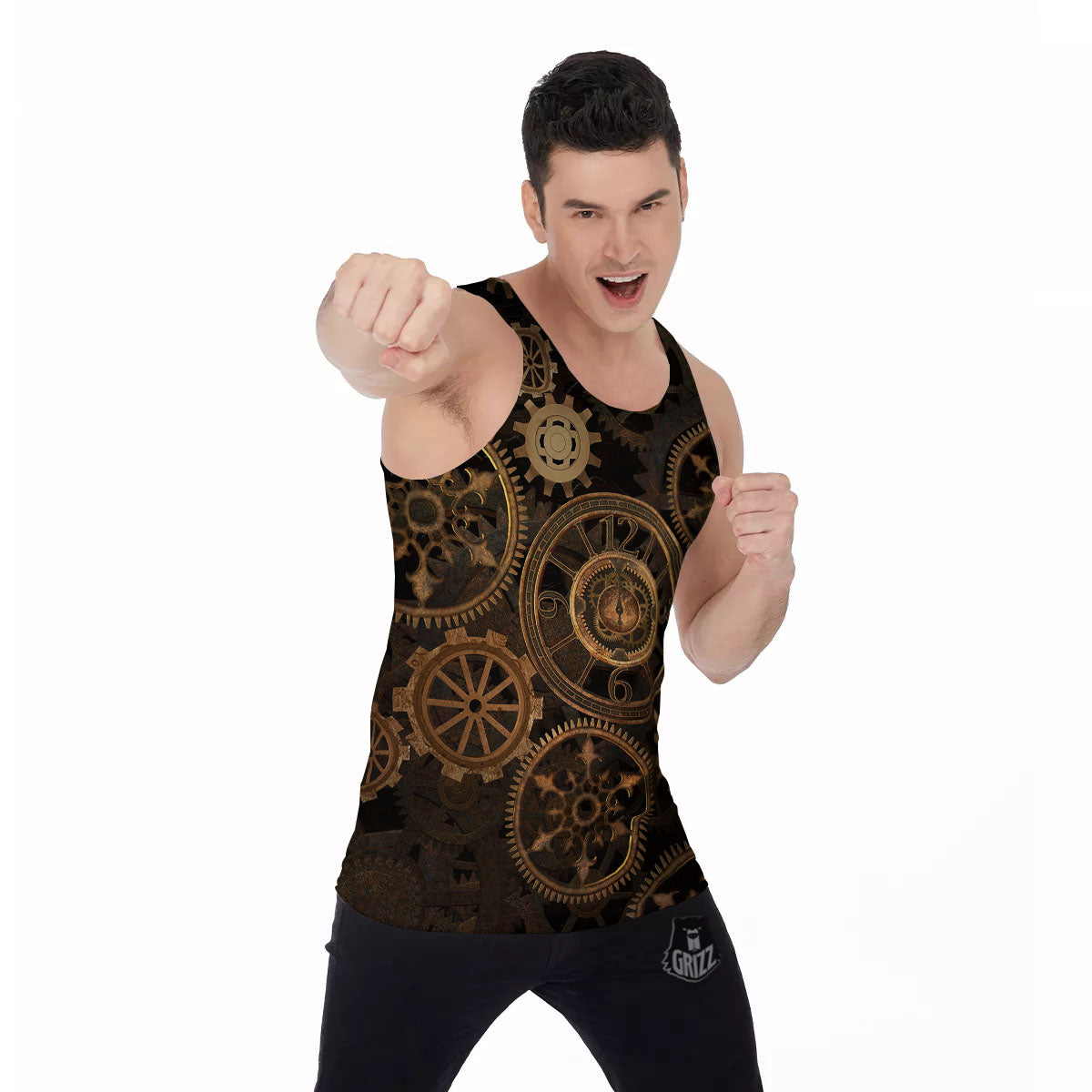 Steampunk Gears Vintage Print Men's Tank Top-grizzshop