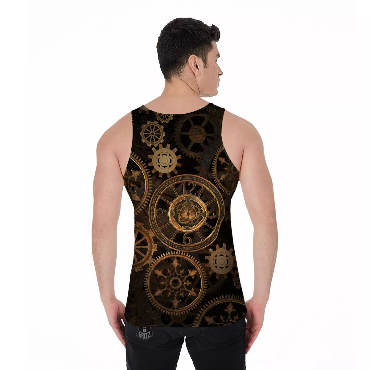 Steampunk Gears Vintage Print Men's Tank Top-grizzshop