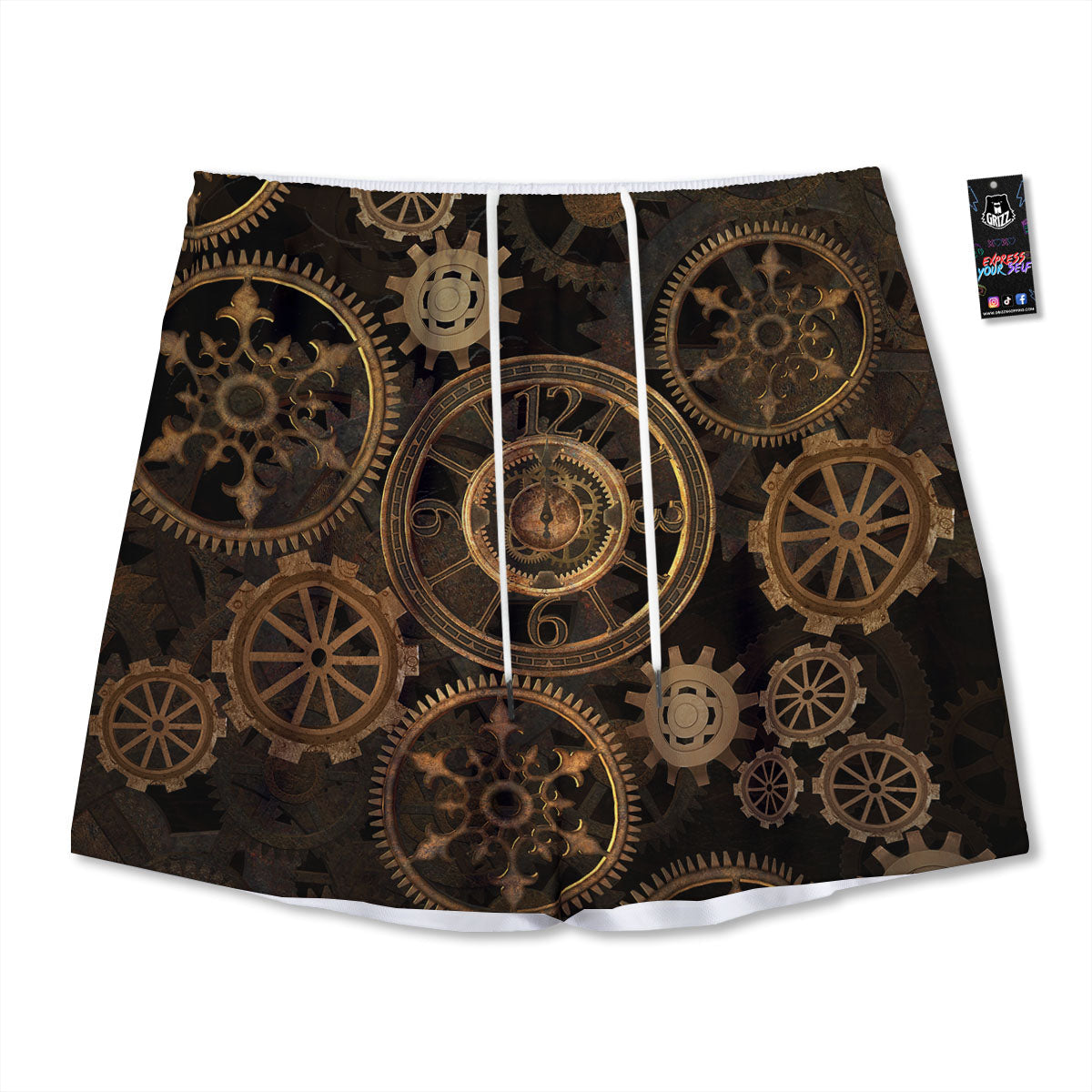 Steampunk Gears Vintage Print Mesh Shorts