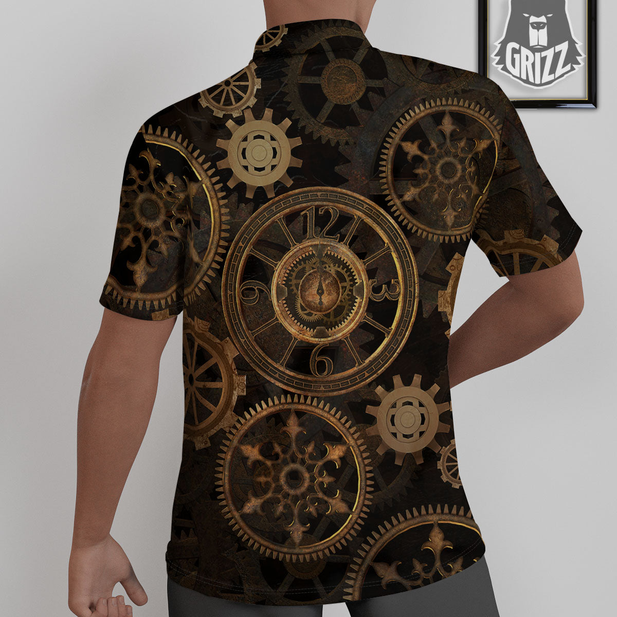 Steampunk Gears Vintage Print Untucked Shirts-grizzshop