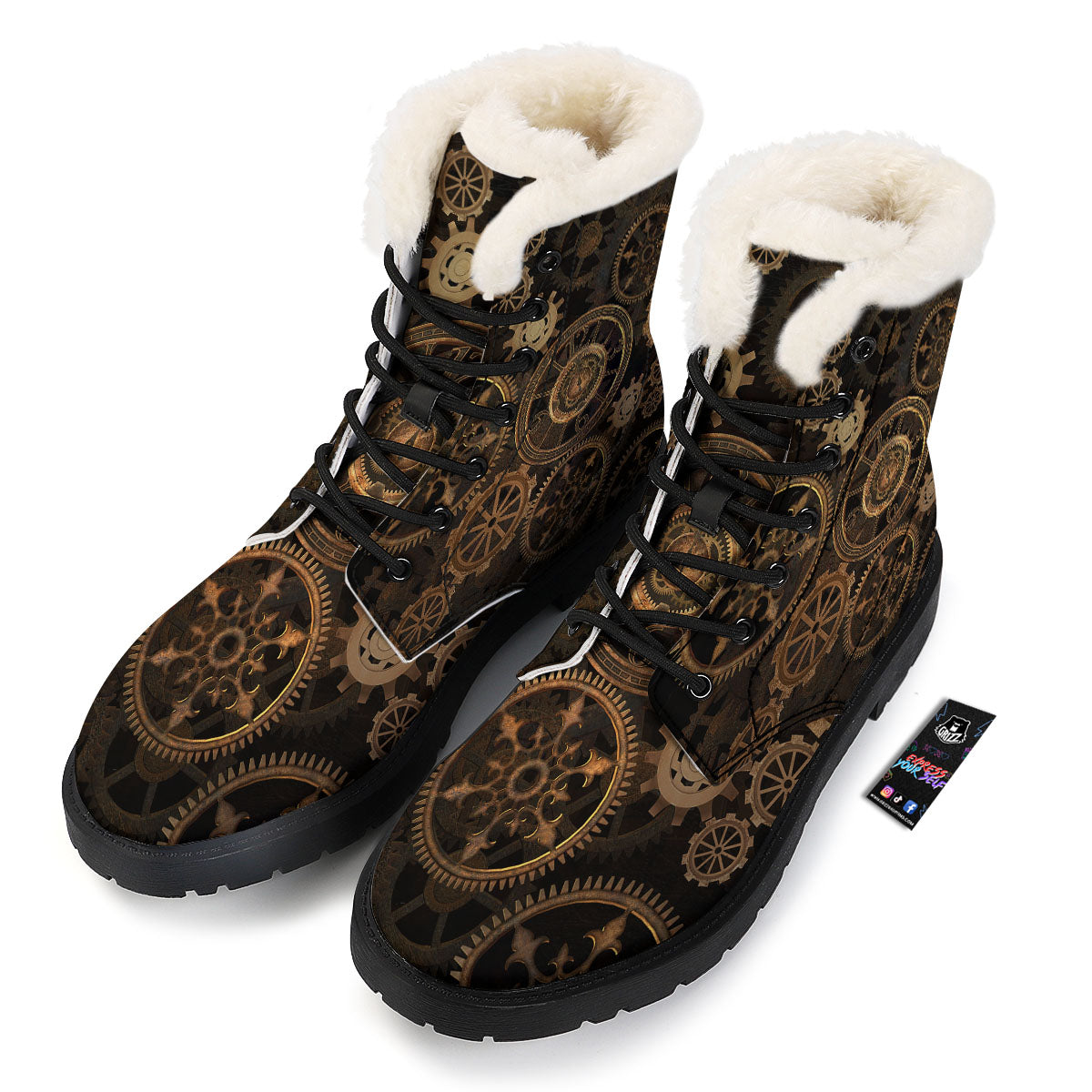 Steampunk Gears Vintage Print Winter Boots-grizzshop