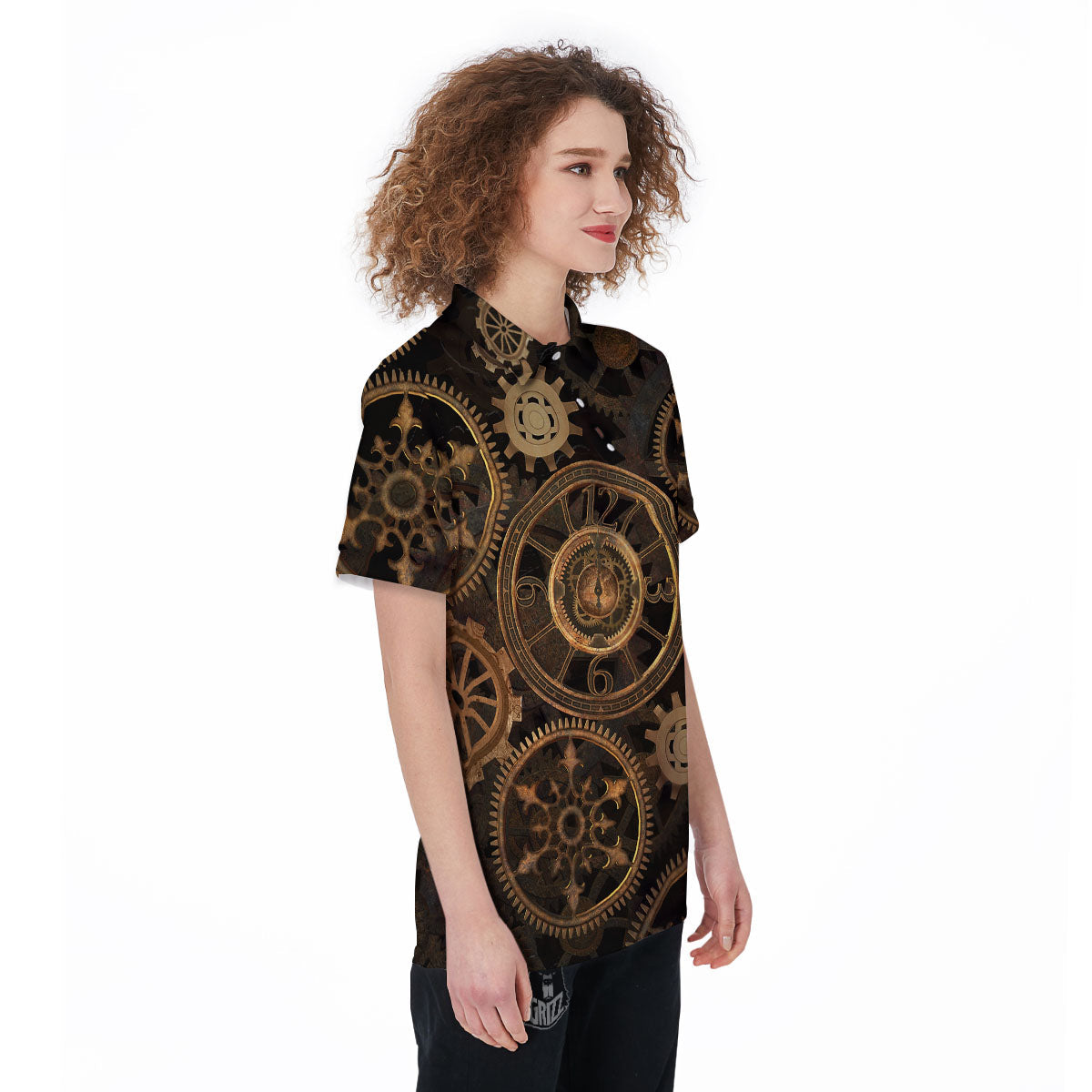 Steampunk Gears Vintage Print Women's Golf Shirts-grizzshop