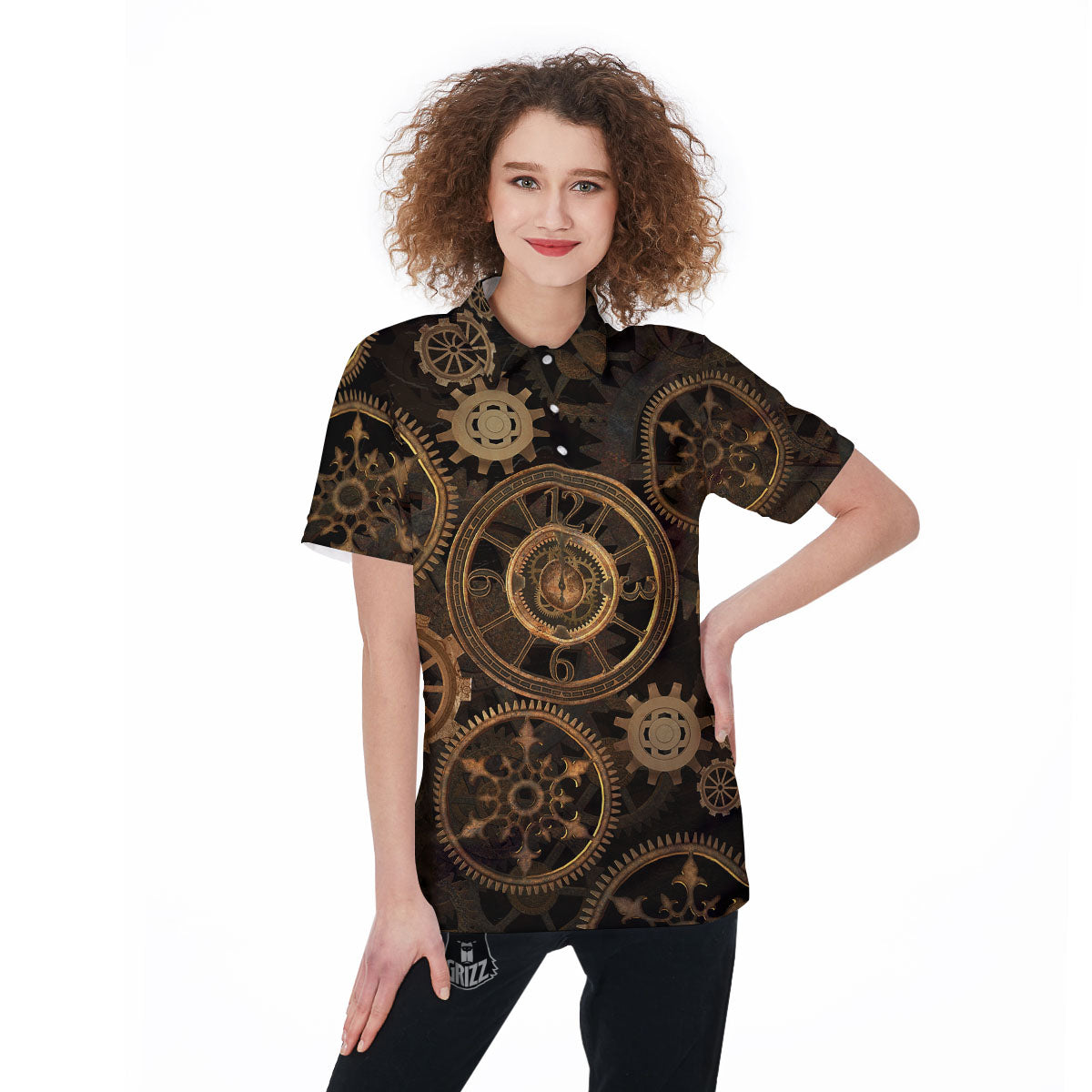 Steampunk Gears Vintage Print Women's Golf Shirts-grizzshop