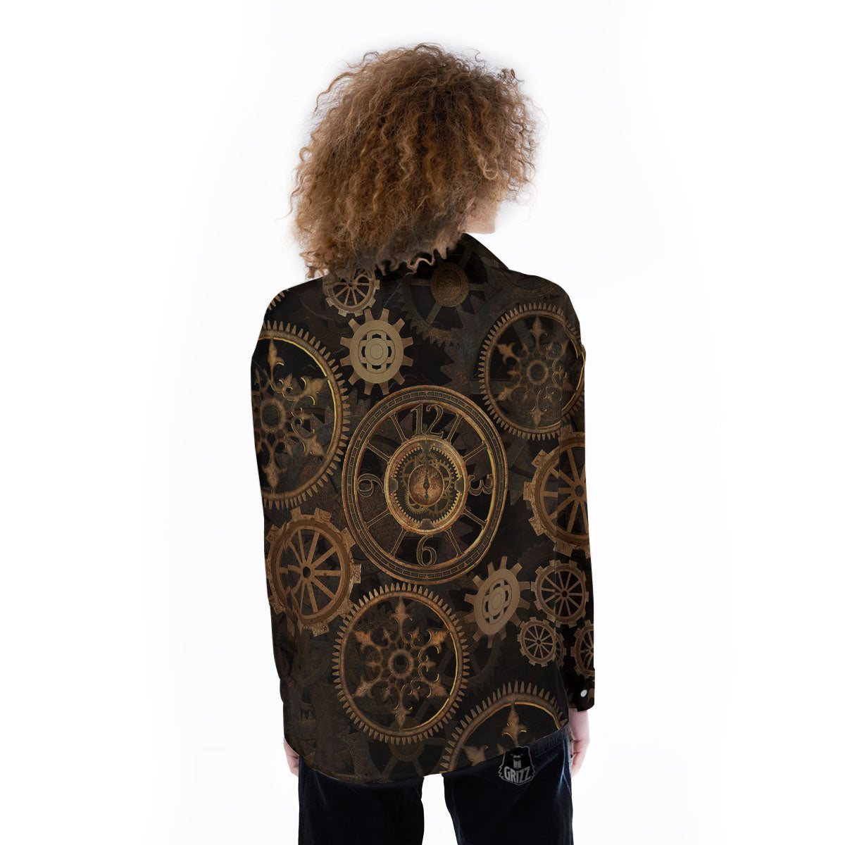 Steampunk Gears Vintage Print Women's Long Sleeve Shirts-grizzshop