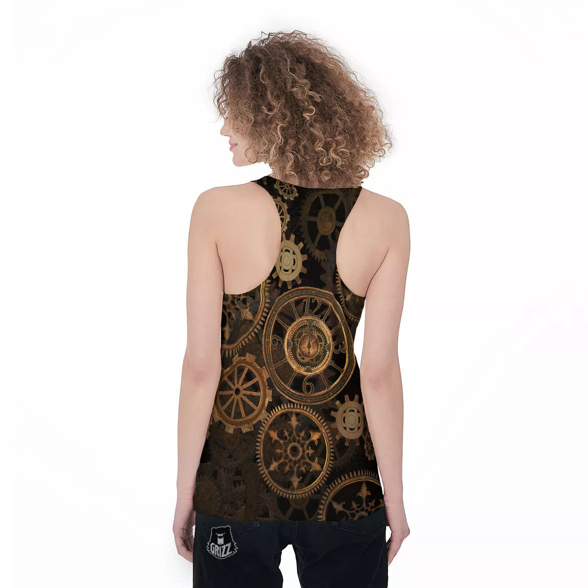 Steampunk Gears Vintage Print Women's Racerback Tank Top-grizzshop