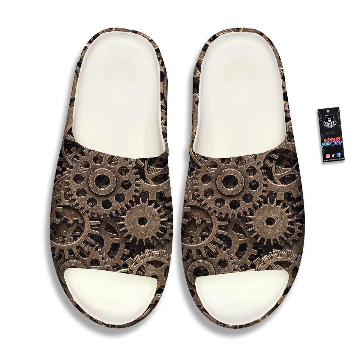 Steampunk Brass Gears And Cogs Print Sandals-grizzshop