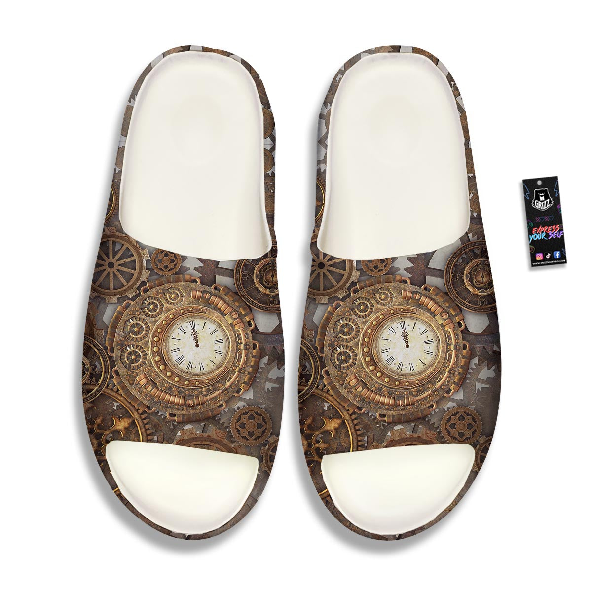 Steampunk Gears Clock Print Sandals-grizzshop