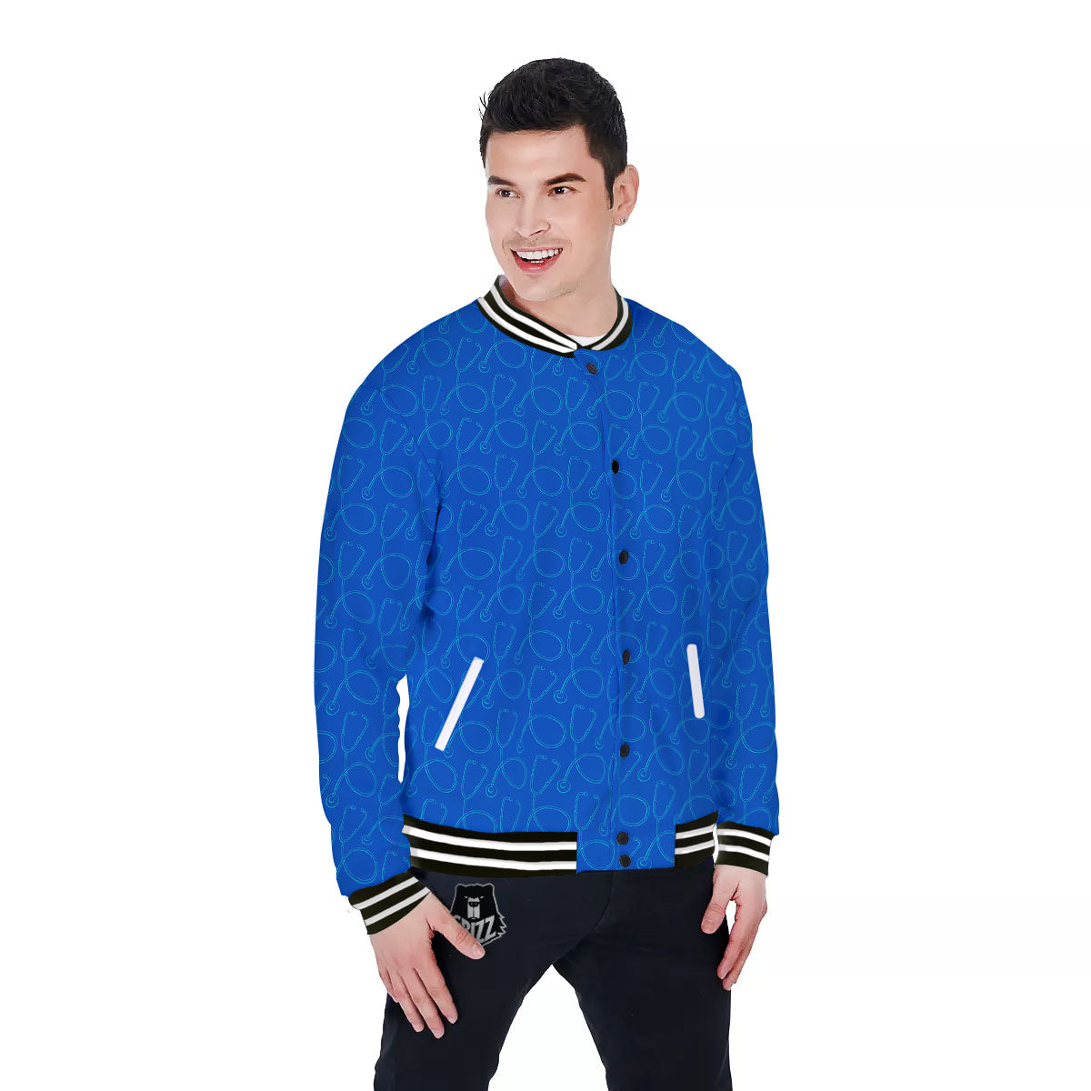 Stethoscope Blue Print Pattern Baseball Jacket-grizzshop