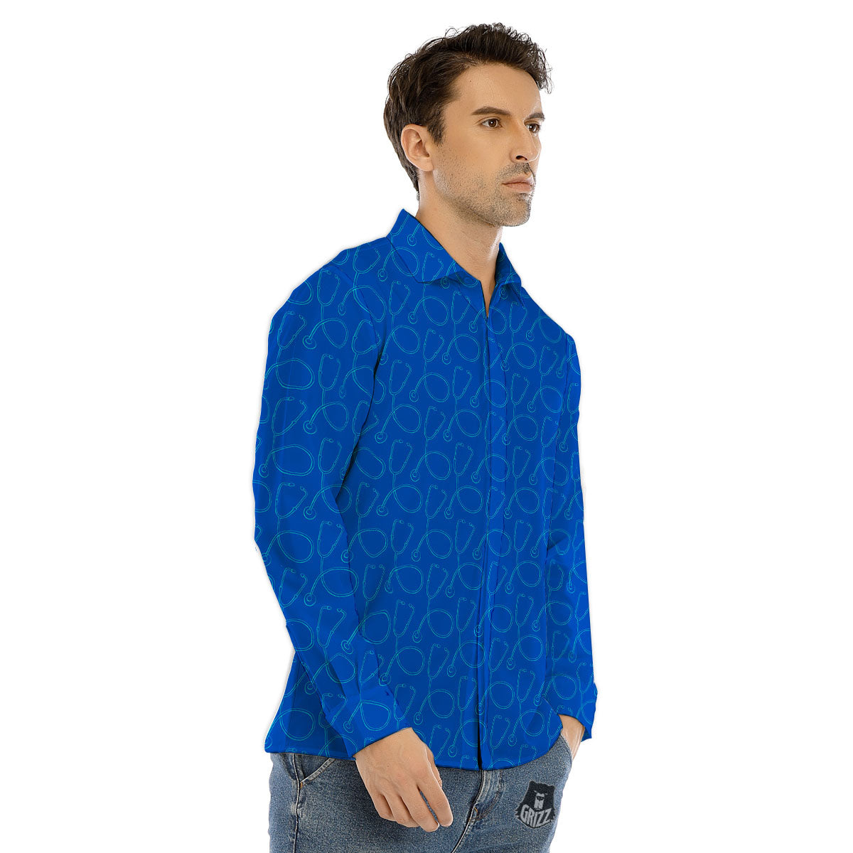 Stethoscope Blue Print Pattern Men's Dress Shirts-grizzshop