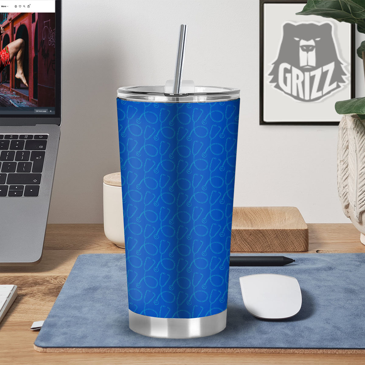 Stethoscope Blue Print Pattern Tumbler-grizzshop