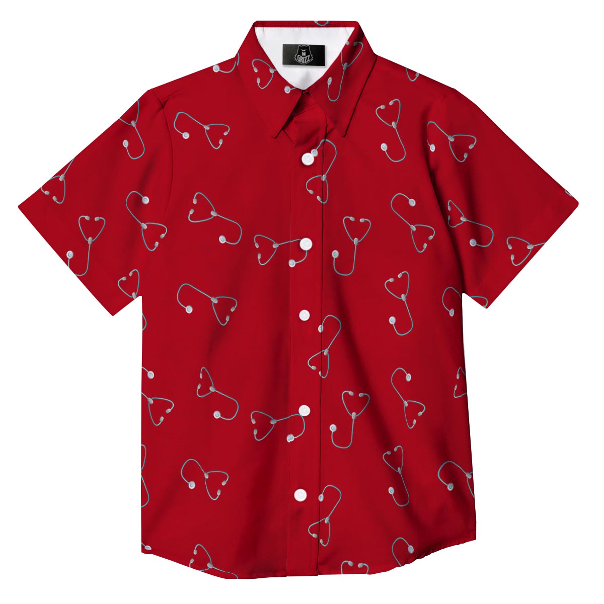 Stethoscope Red Print Pattern Button Up Shirt-grizzshop