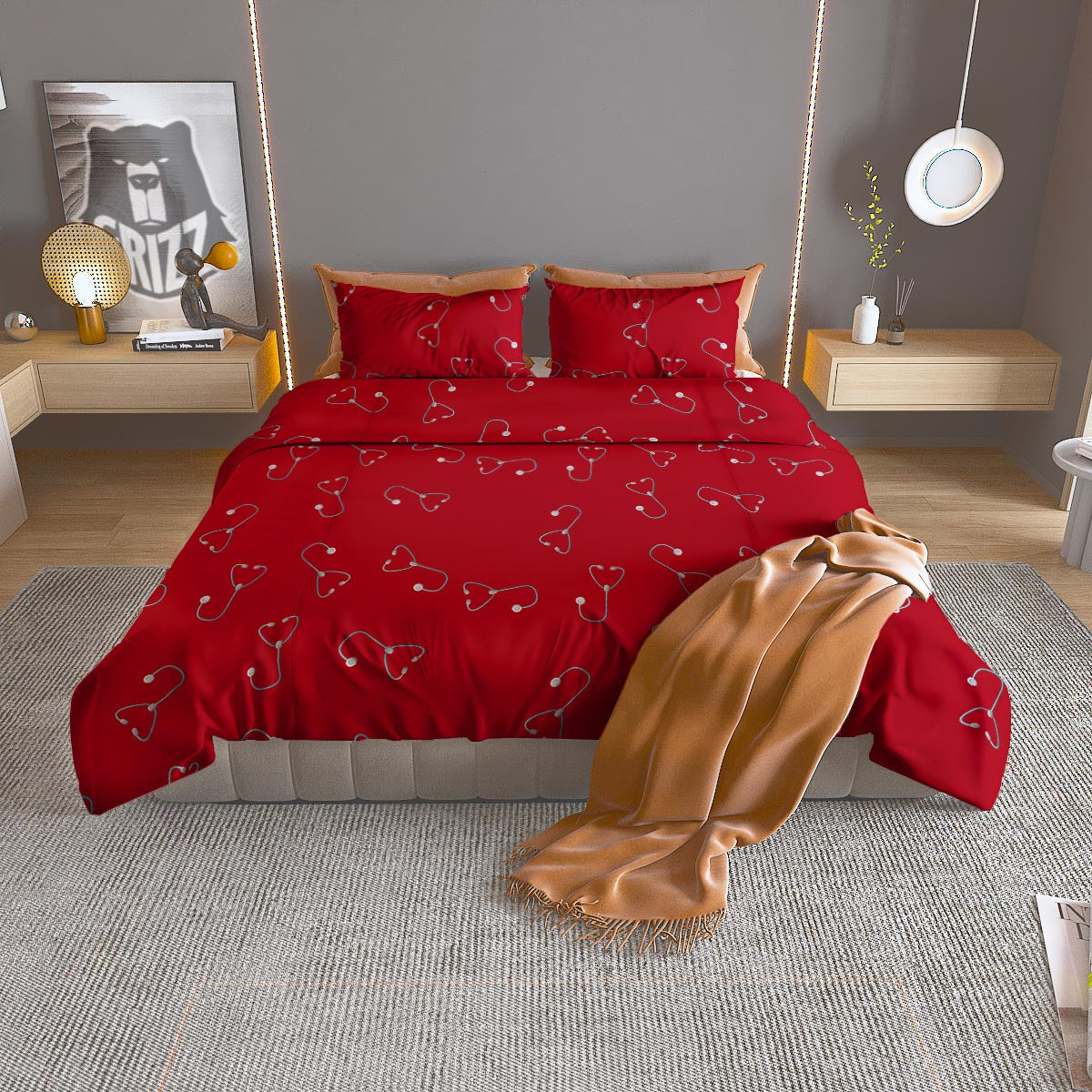 Stethoscope Red Print Pattern Duvet Cover Bedding Set-grizzshop