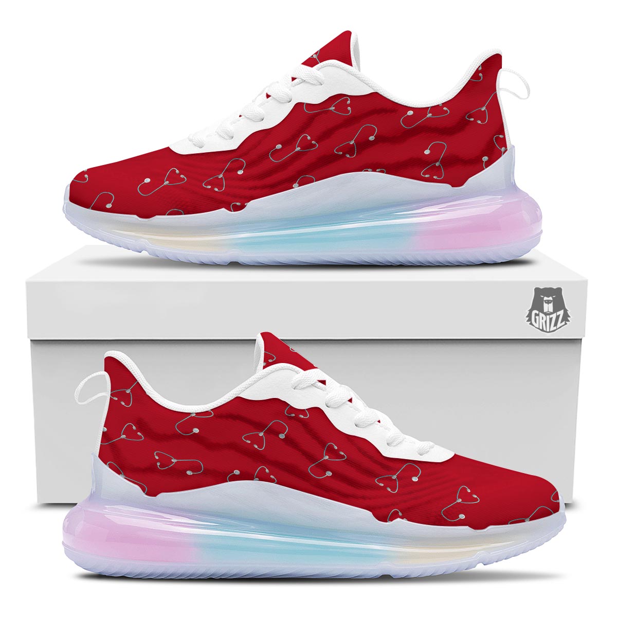 Stethoscope Red Print Pattern Running Sneakers-grizzshop